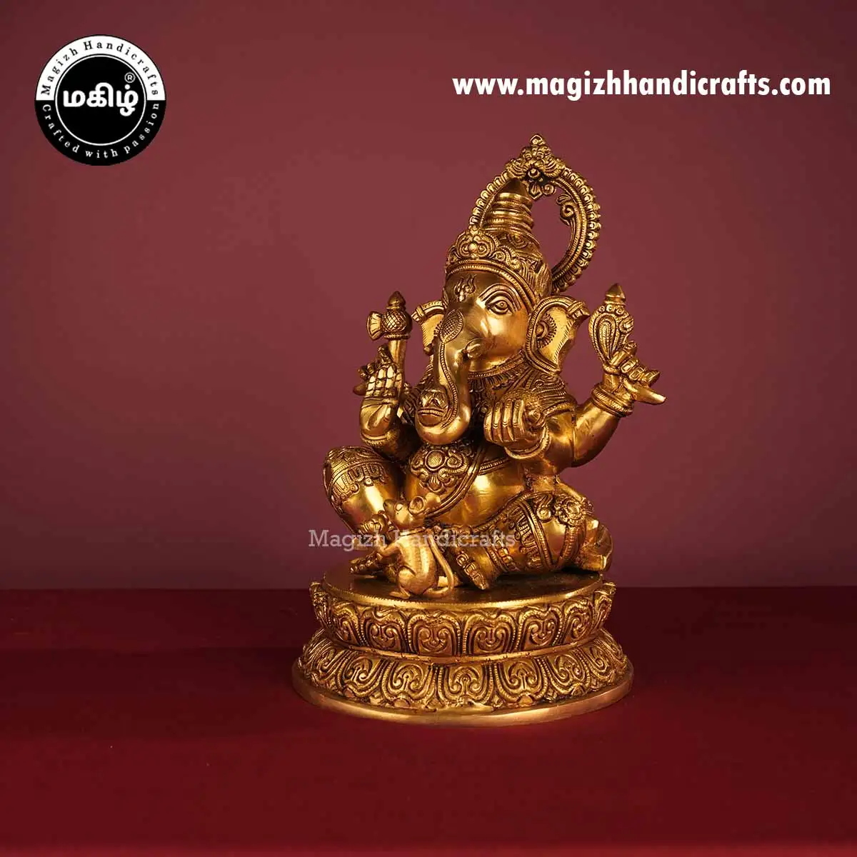 14 inches Brass Lord Ganesha Round Base Idol - image 4