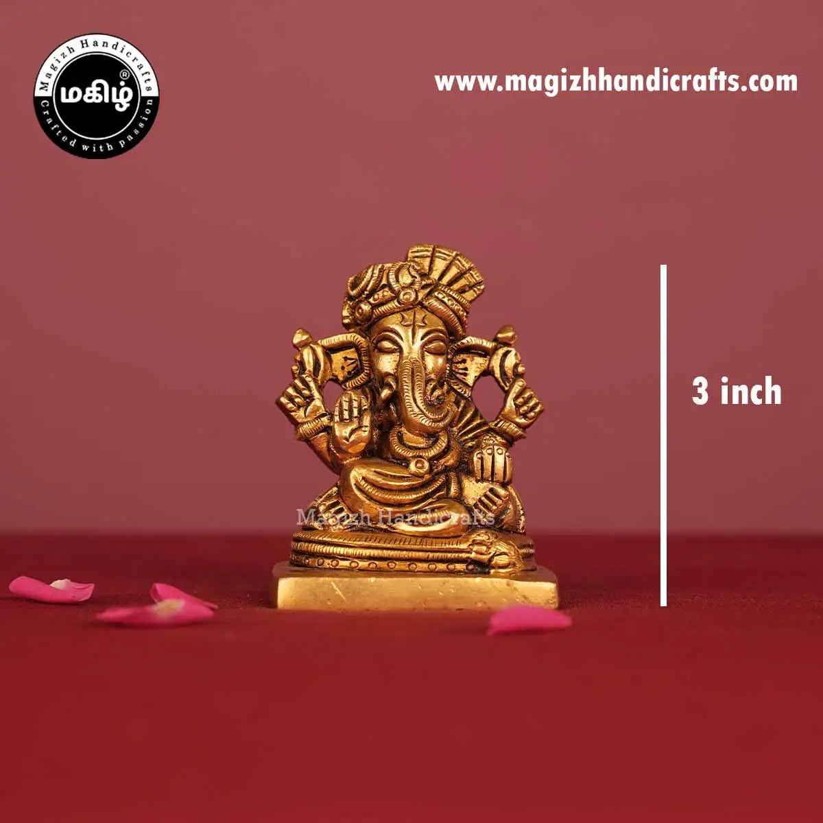 Brass Thalapakattu Ganesha Square Base Idol - 3 Inch - image 2
