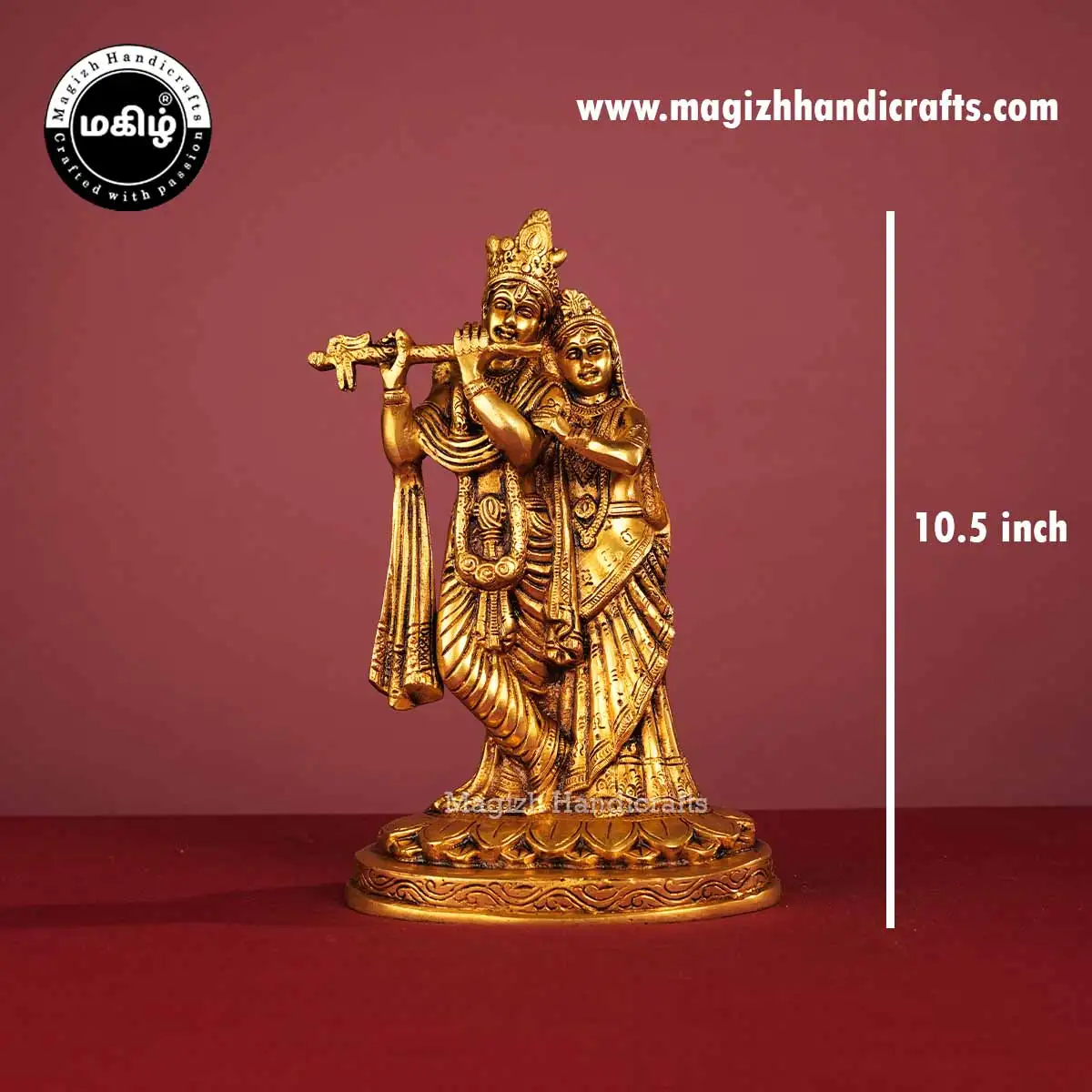Brass Radha Krishna idol - 10.5 inches - image 2