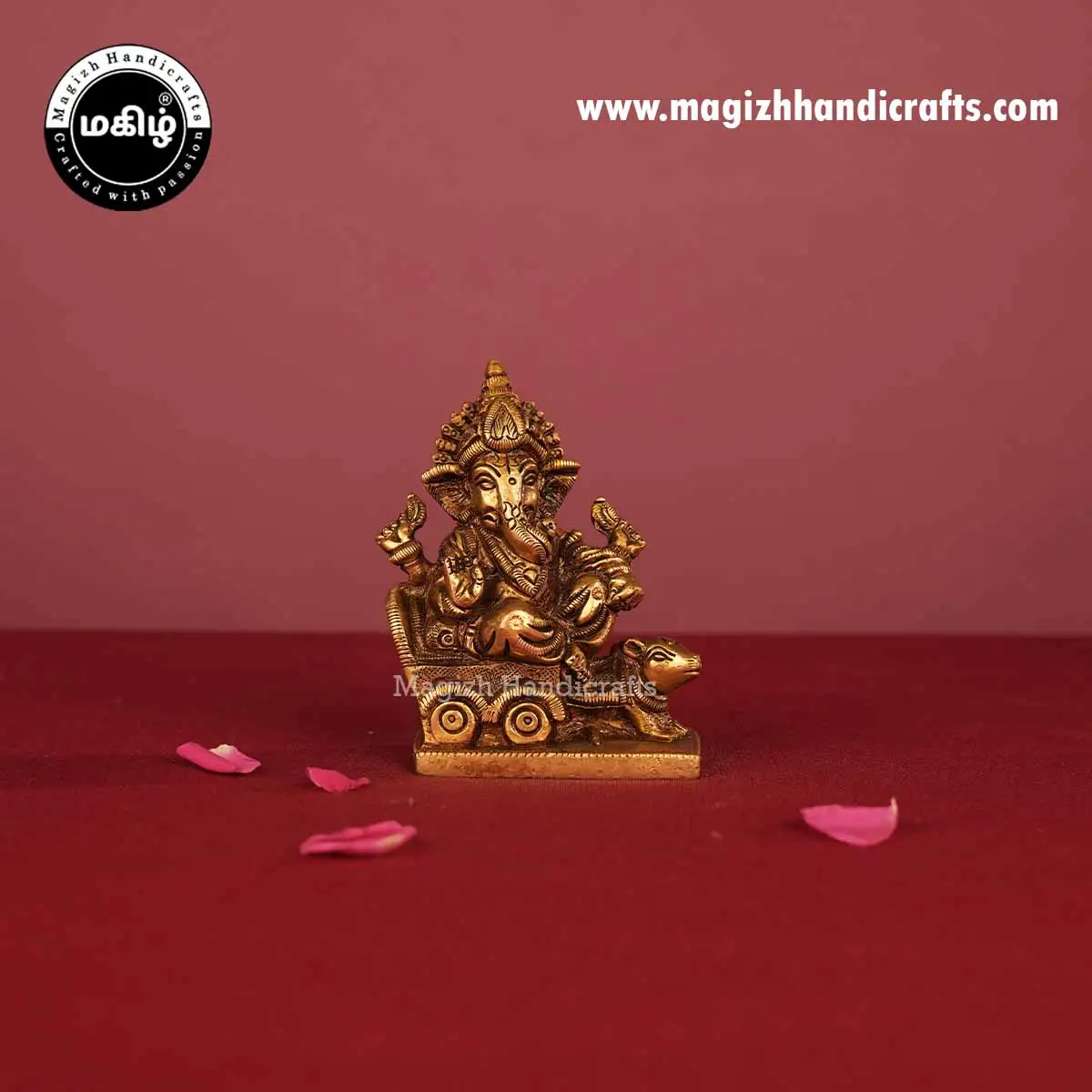 Brass Ganesh Idol Rat Cart - 3 Inch - image 1