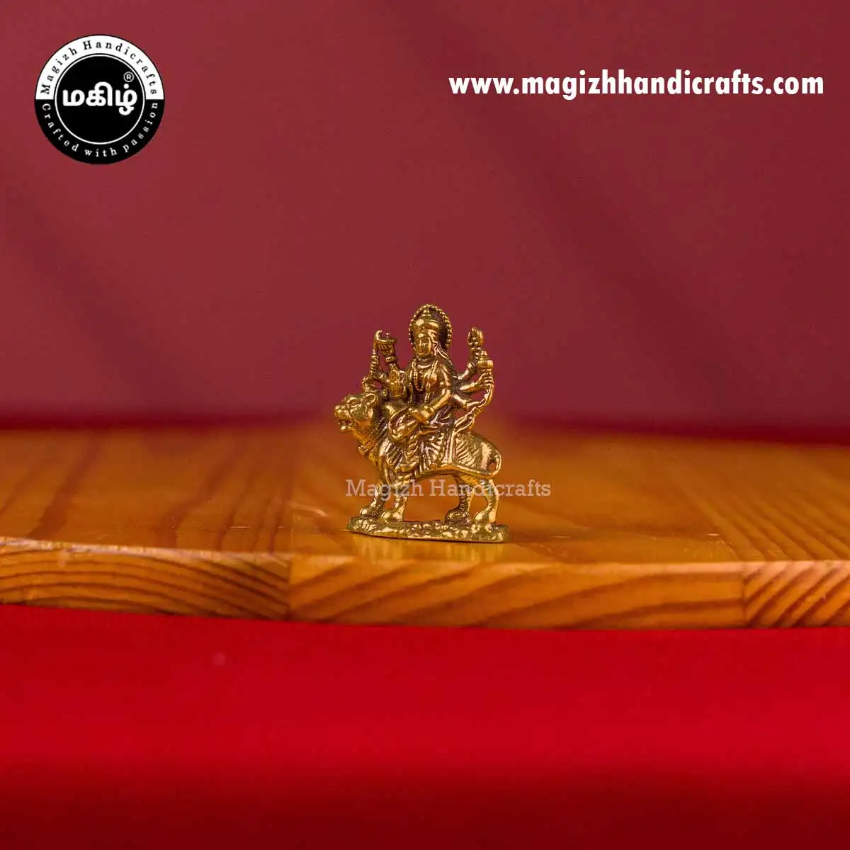 Brass Mini lion Durga devi idol - 1 inch - image 3