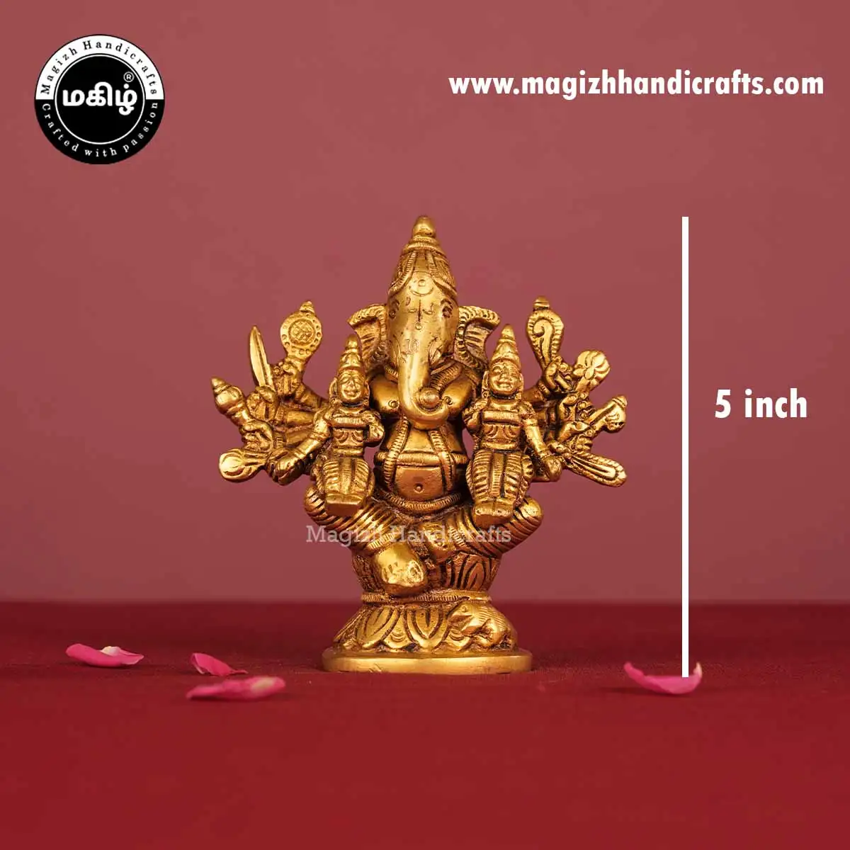Brass Ridhi Sidhi Vinayagar Idol - 5 Inch - image 2