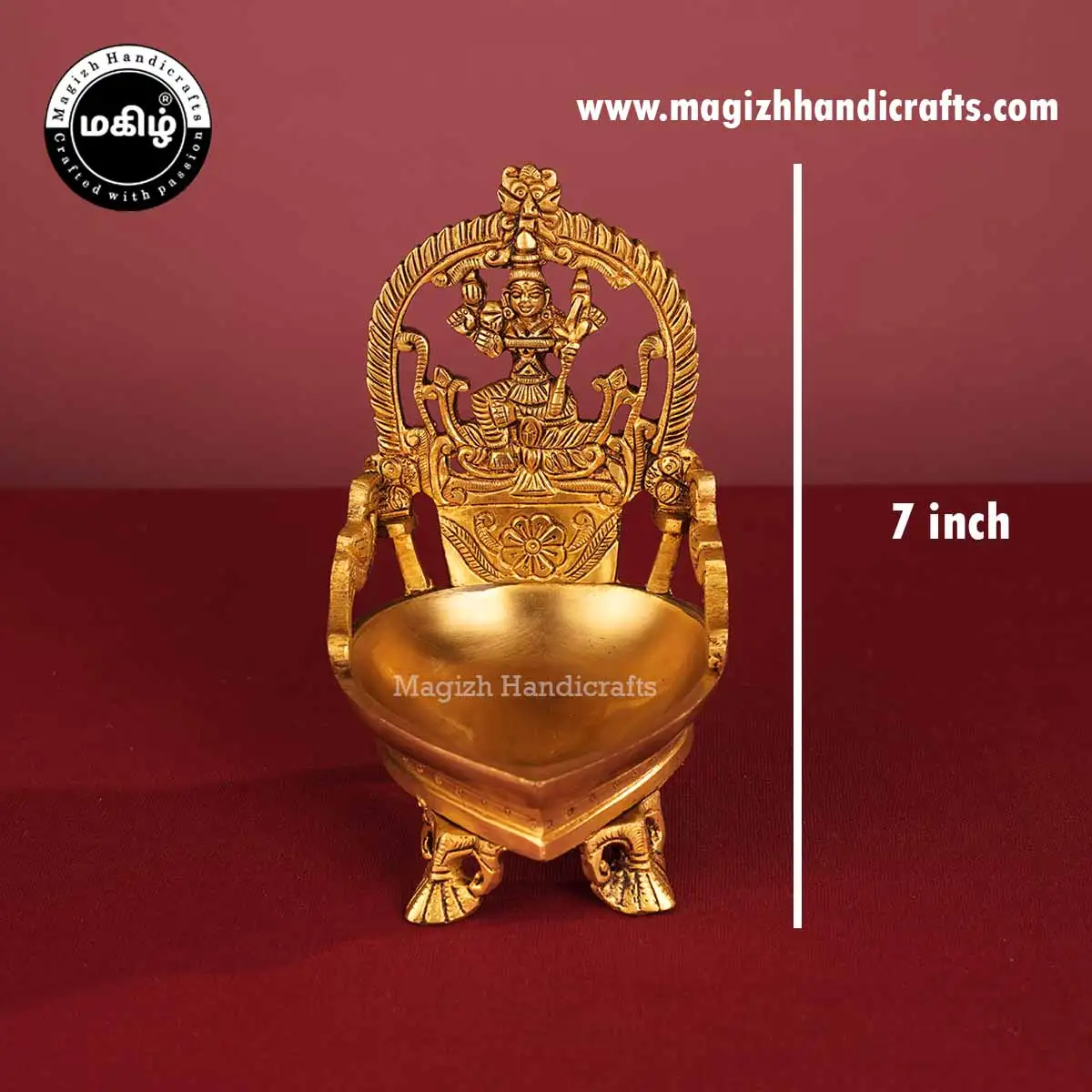 Brass Heart Shape Rajarajeswari Amman Lamp 7 inches - image 2