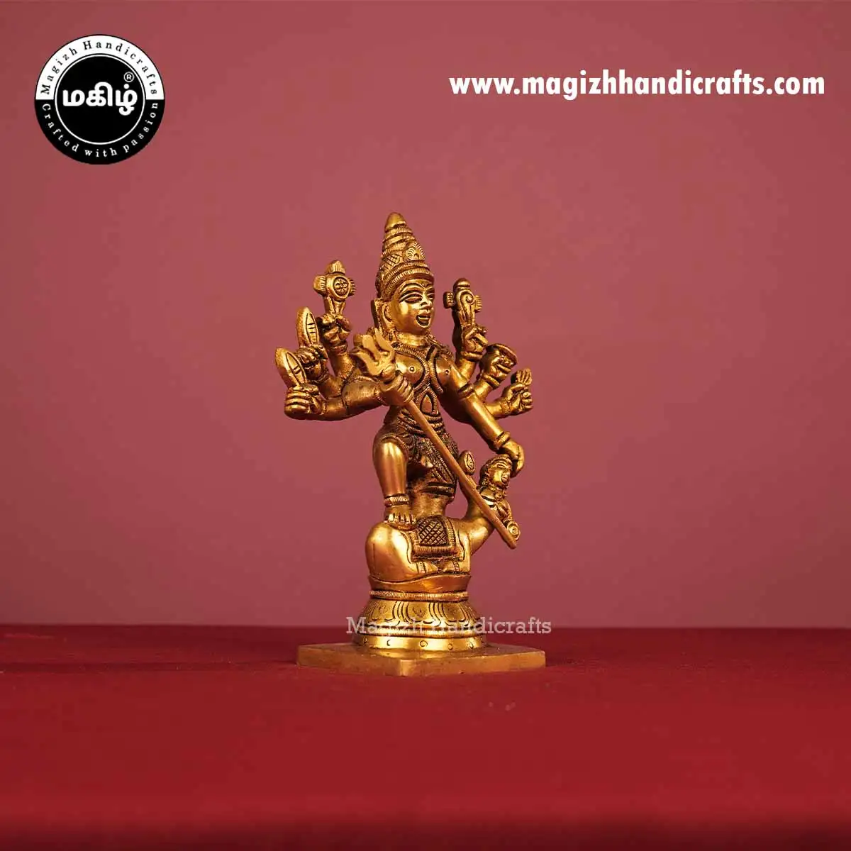 Brass Mahishasura Mardini idol - 7 inch - image 3