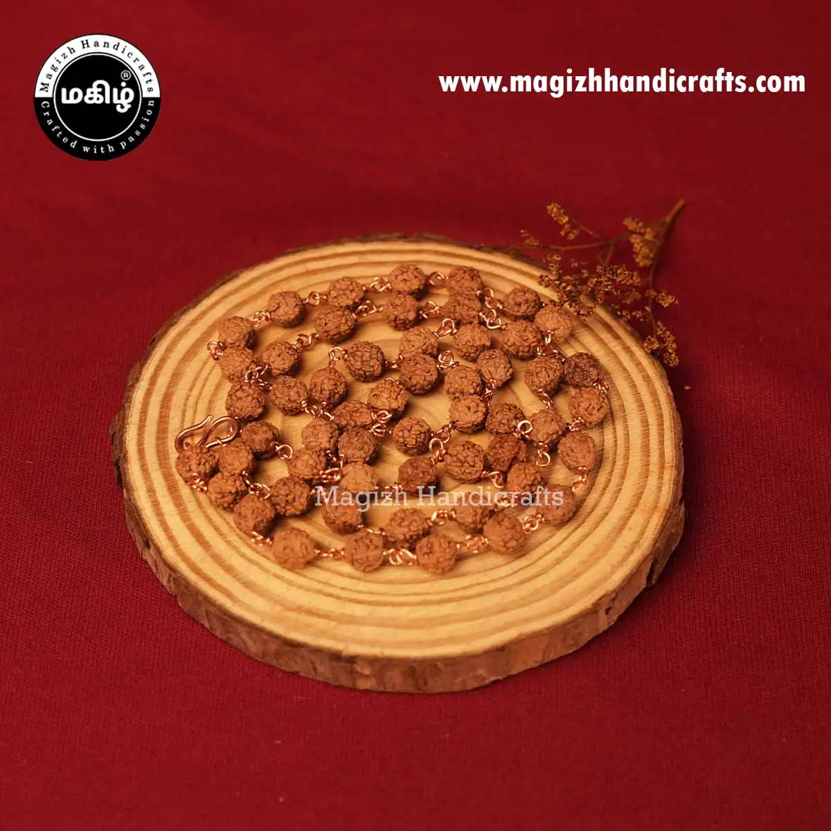 8mm 5 Mukhi Rudraksha 54 Bead Mala with Copper Wire - image 3