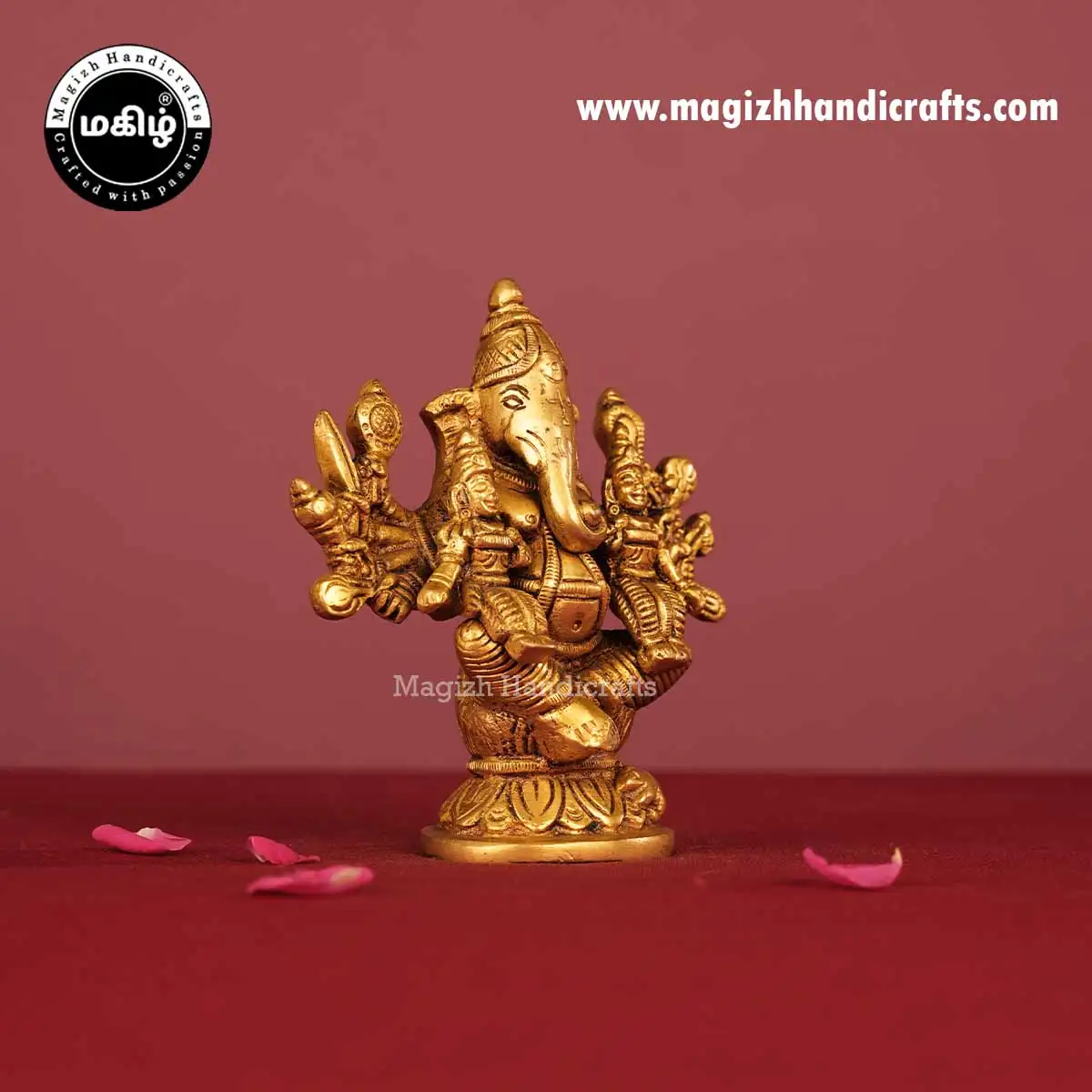 Brass Ridhi Sidhi Vinayagar Idol - 5 Inch - image 3