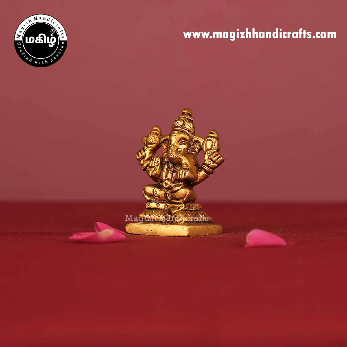 Brass Ganesha Square Base Idol - 2 Inch - image 3