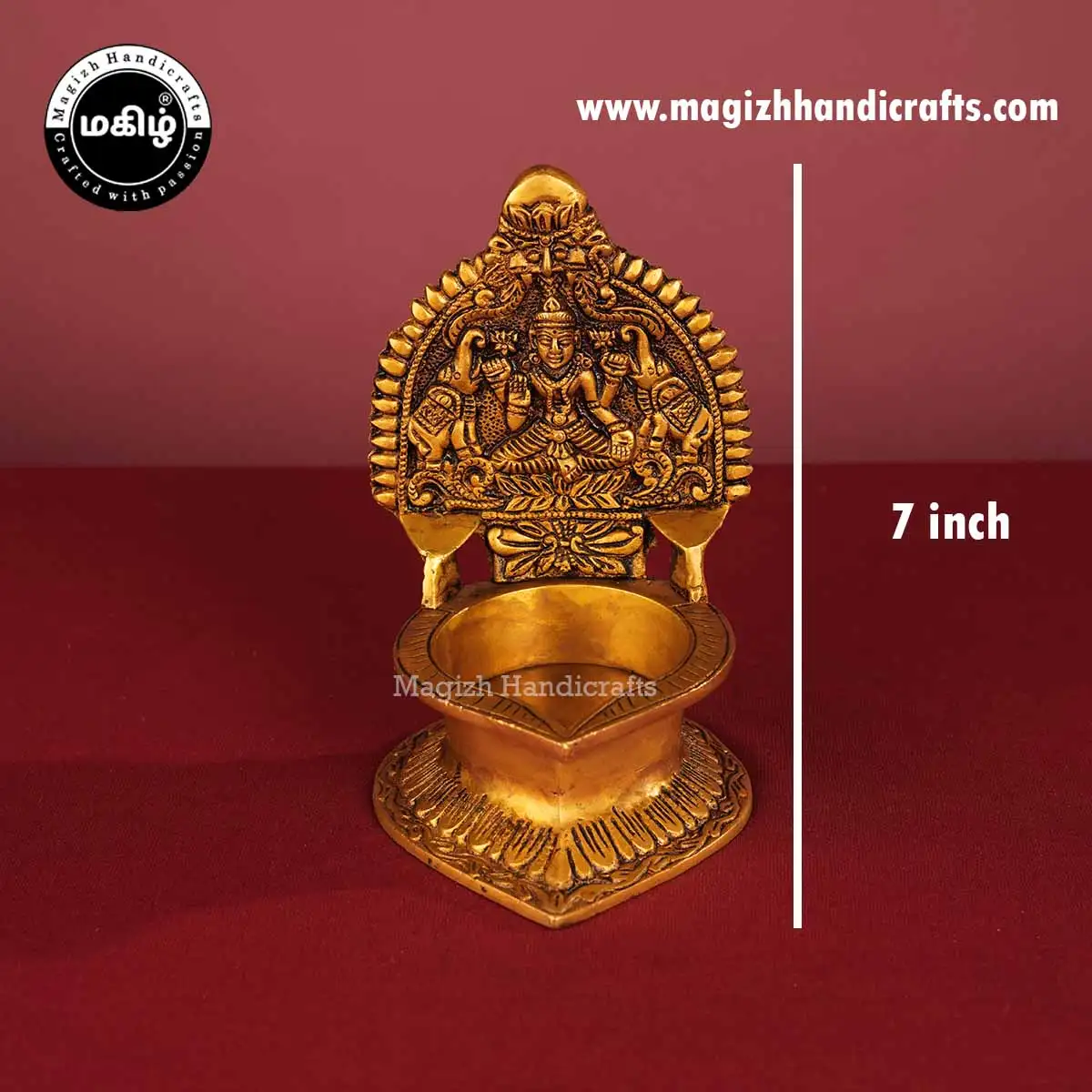 7 inches Brass Gaja Lakshmi Kamakshmi Lamp - image 2
