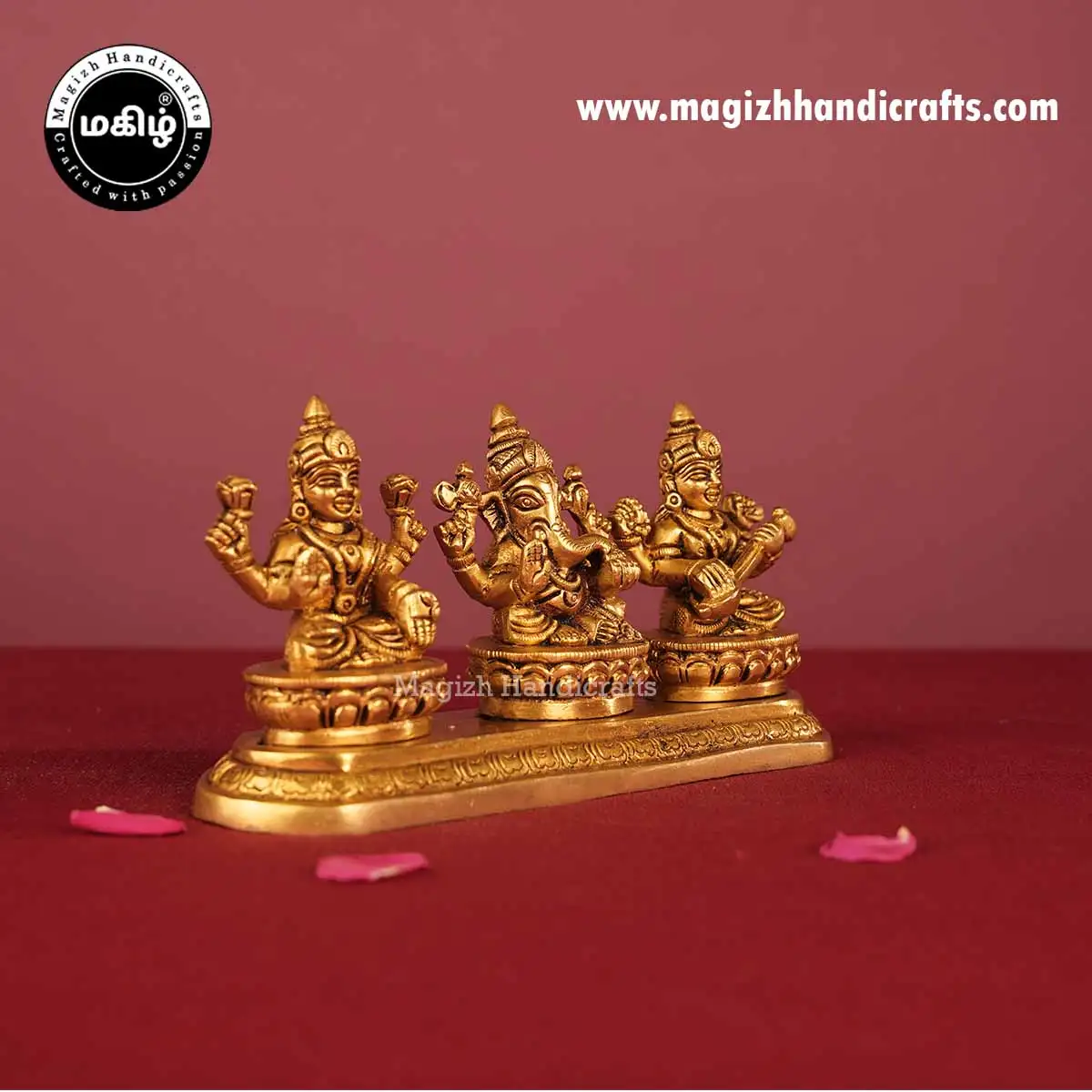 Brass Lakshmi Ganesha Saraswathi One Peetam Idol - 3 Inch - image 2
