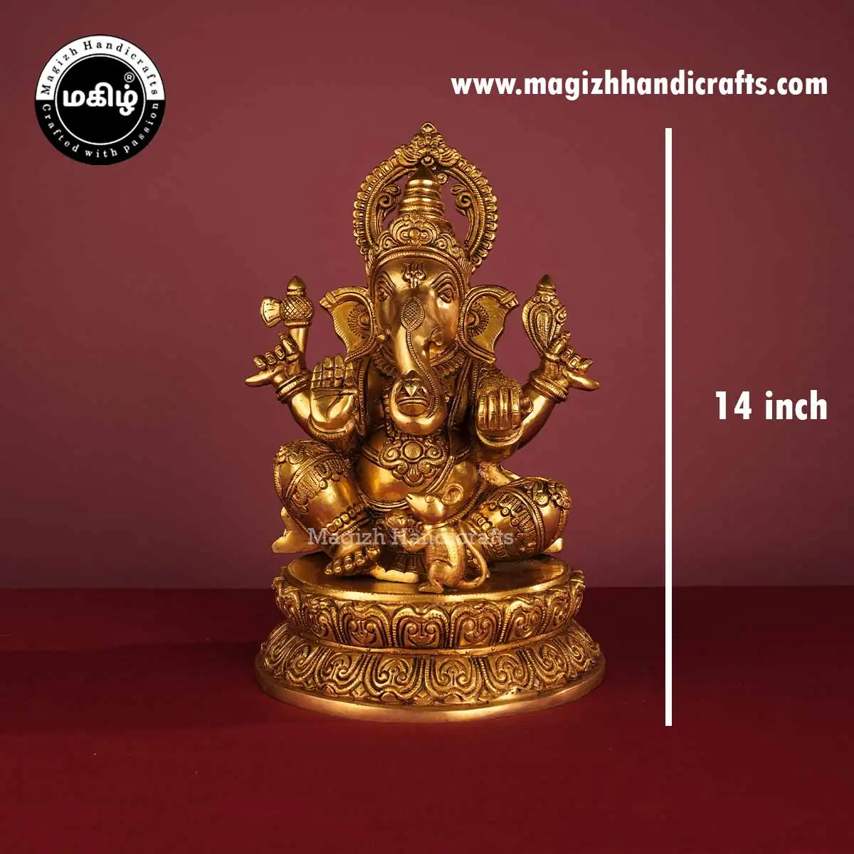 14 inches Brass Lord Ganesha Round Base Idol - image 2