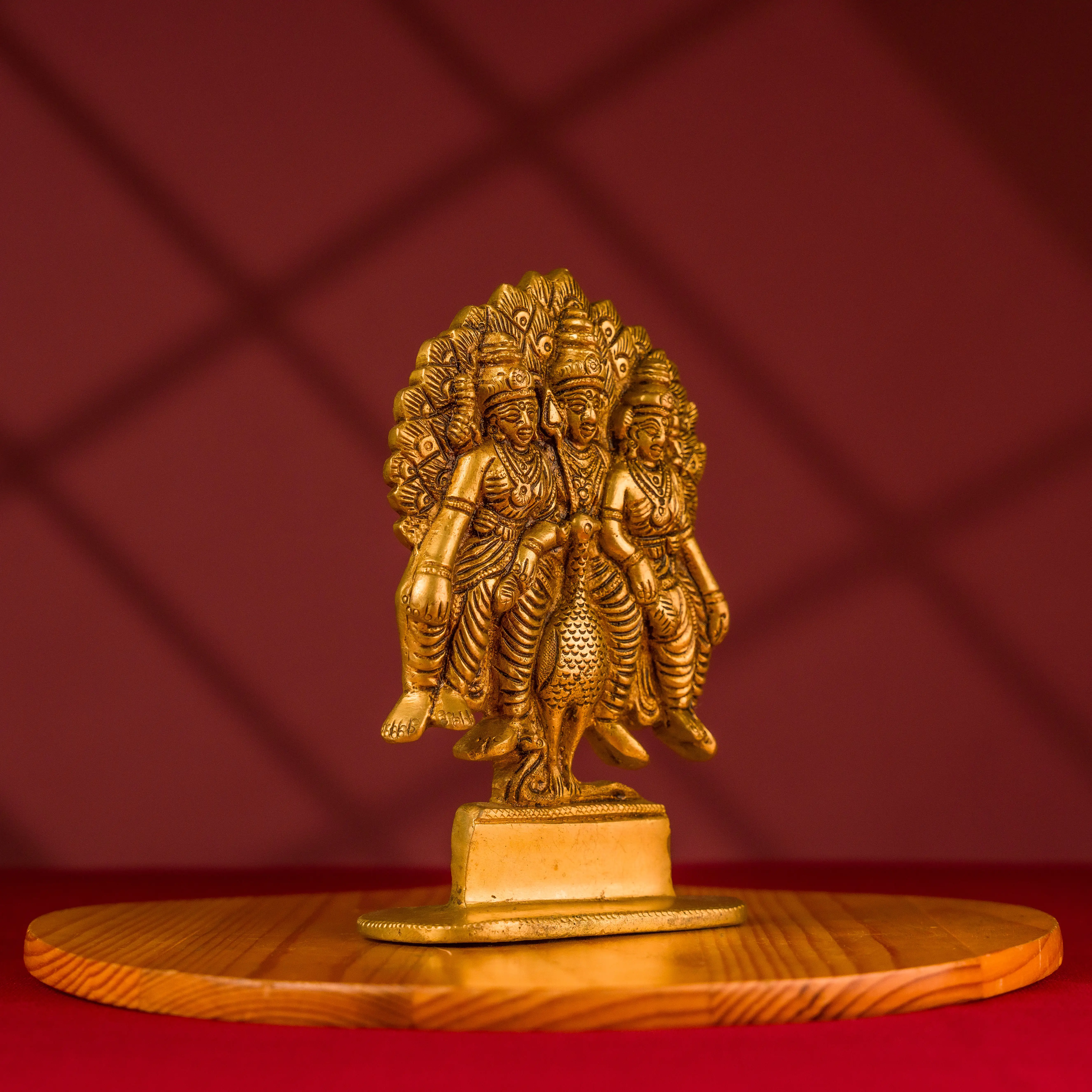 Brass Sitting Murugan Valli Deivanai idol with peacock - image 3