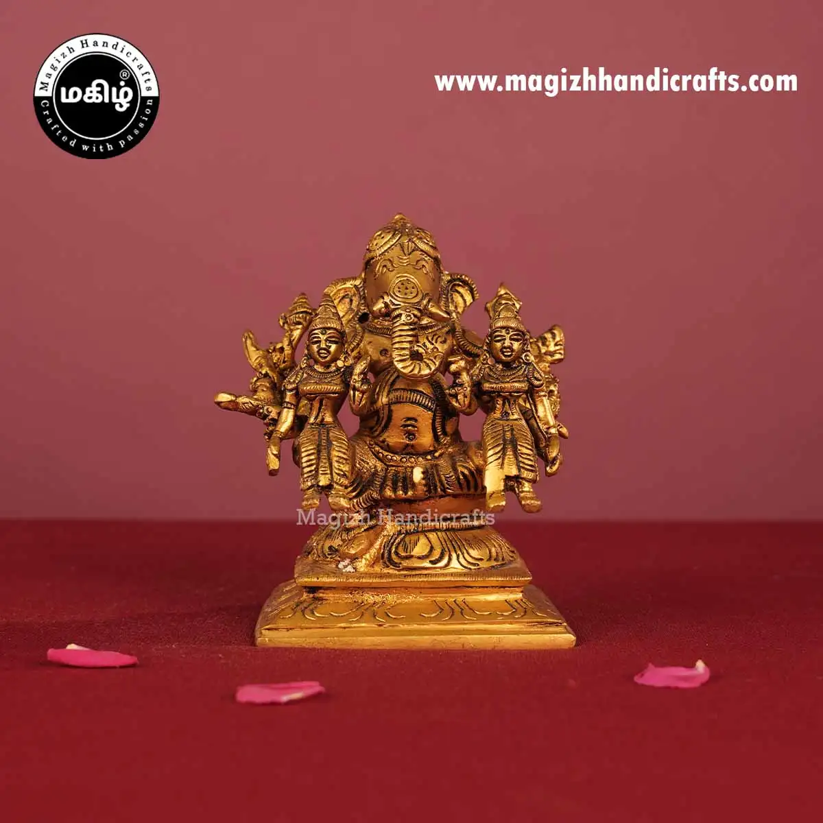 Brass Riddhi Siddhi Vinayagar Idol - 4.5 Inch - image 1