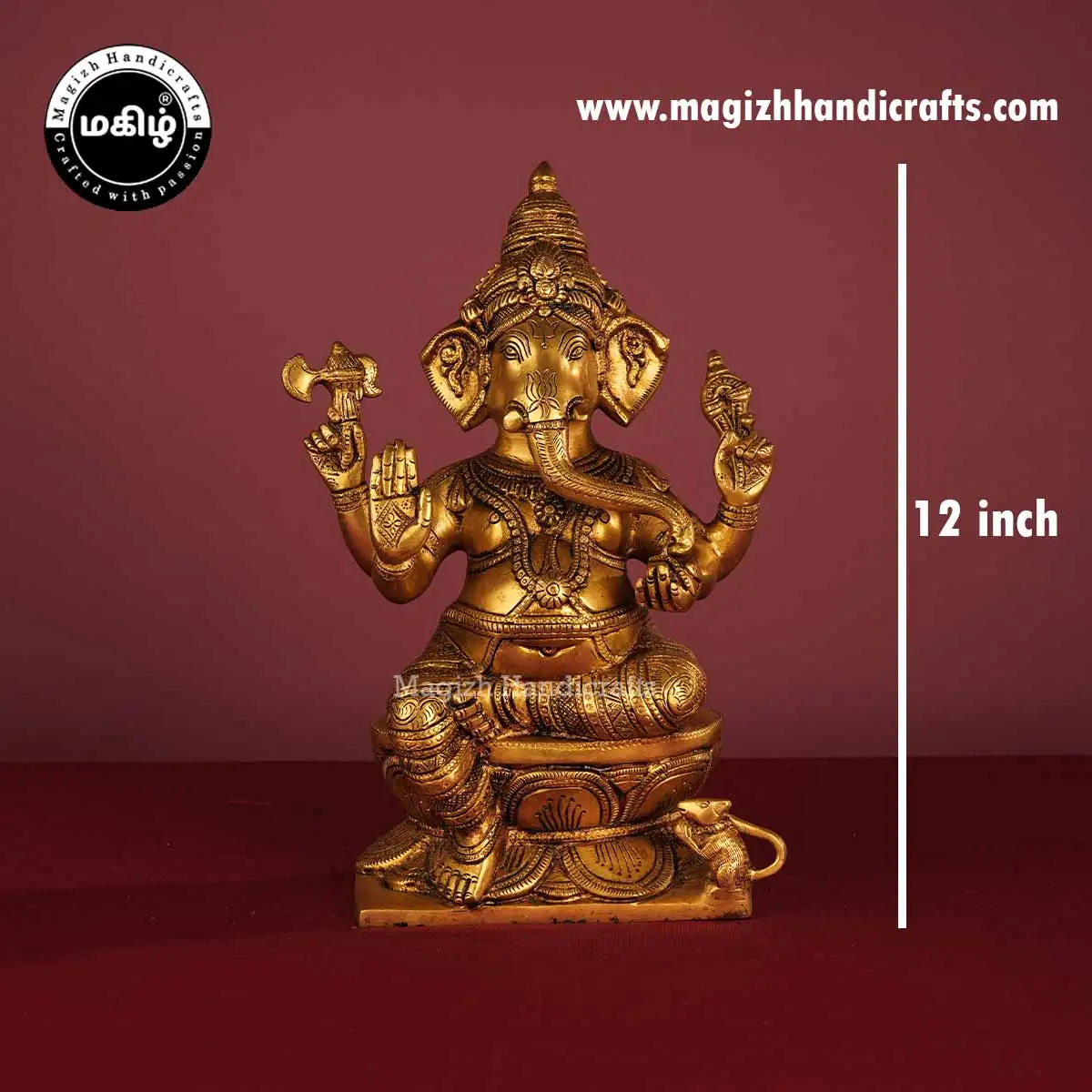 Brass Sitting Pillayar Idol - 12 inch - image 2