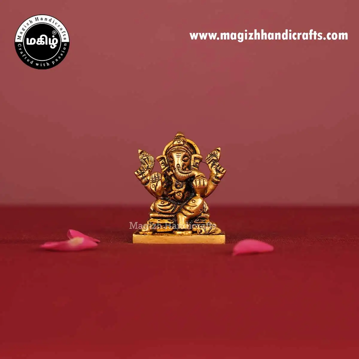 Brass Ganesha Square base idol - 2 inch - image 1