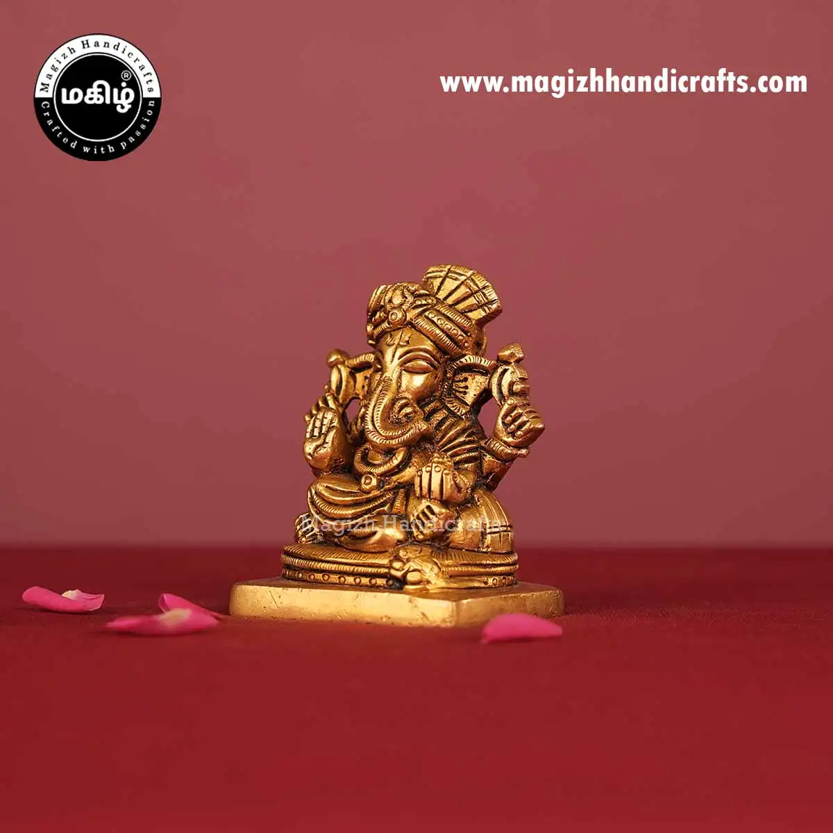 Brass Thalapakattu Ganesha Square Base Idol - 3 Inch - image 4