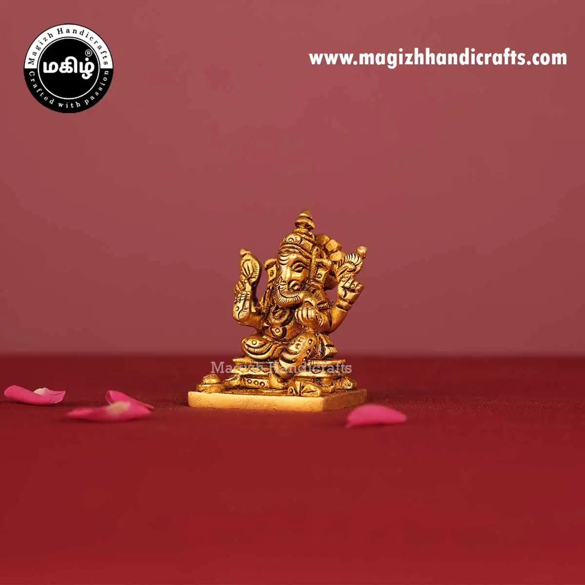 Brass Ganesha Square Base Idol - 2.5 Inch - image 3