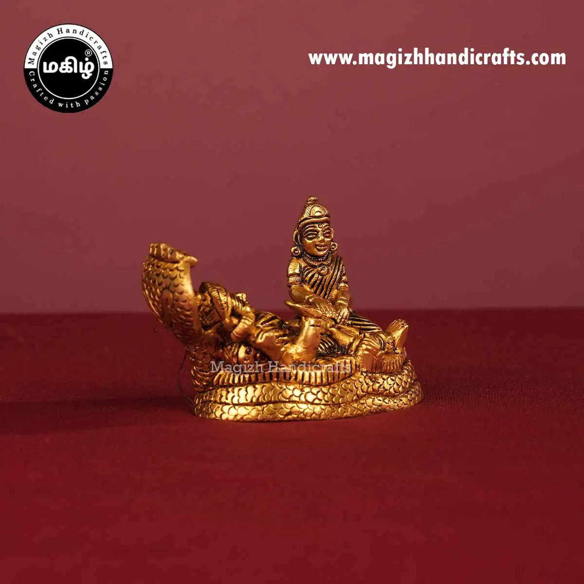 Brass Vishnu and Lakshmi on Adishesha Idol - 3 Inch - image 3