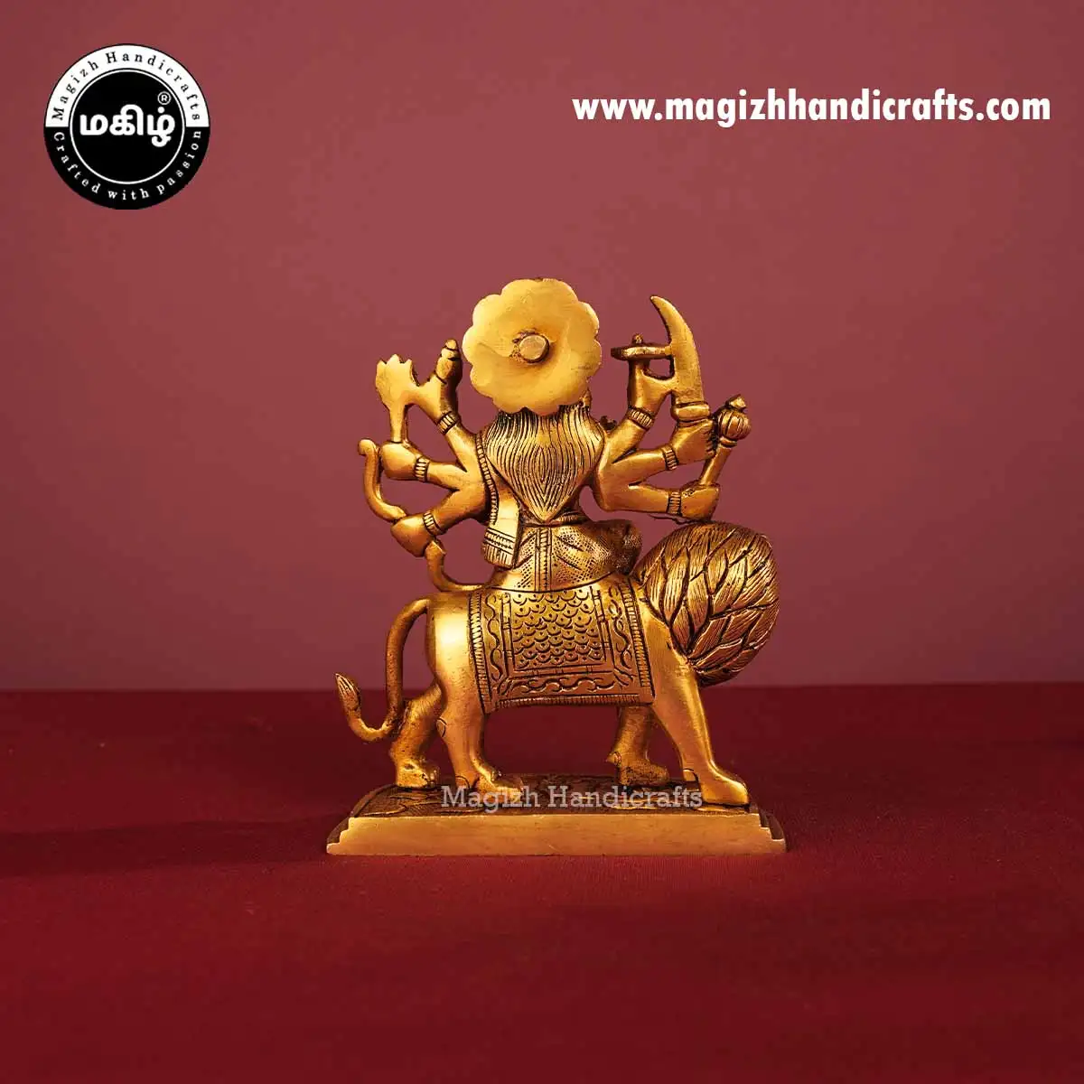 Brass Durga devi on Lion oval peetam - 6 inch - image 5