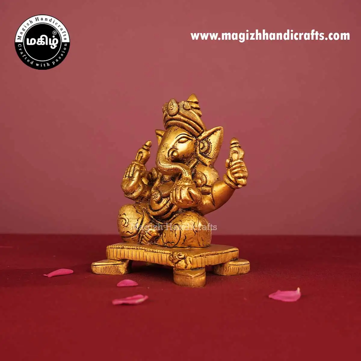 Brass Ganesh Idol Square Peetam - 5 Inch - image 4