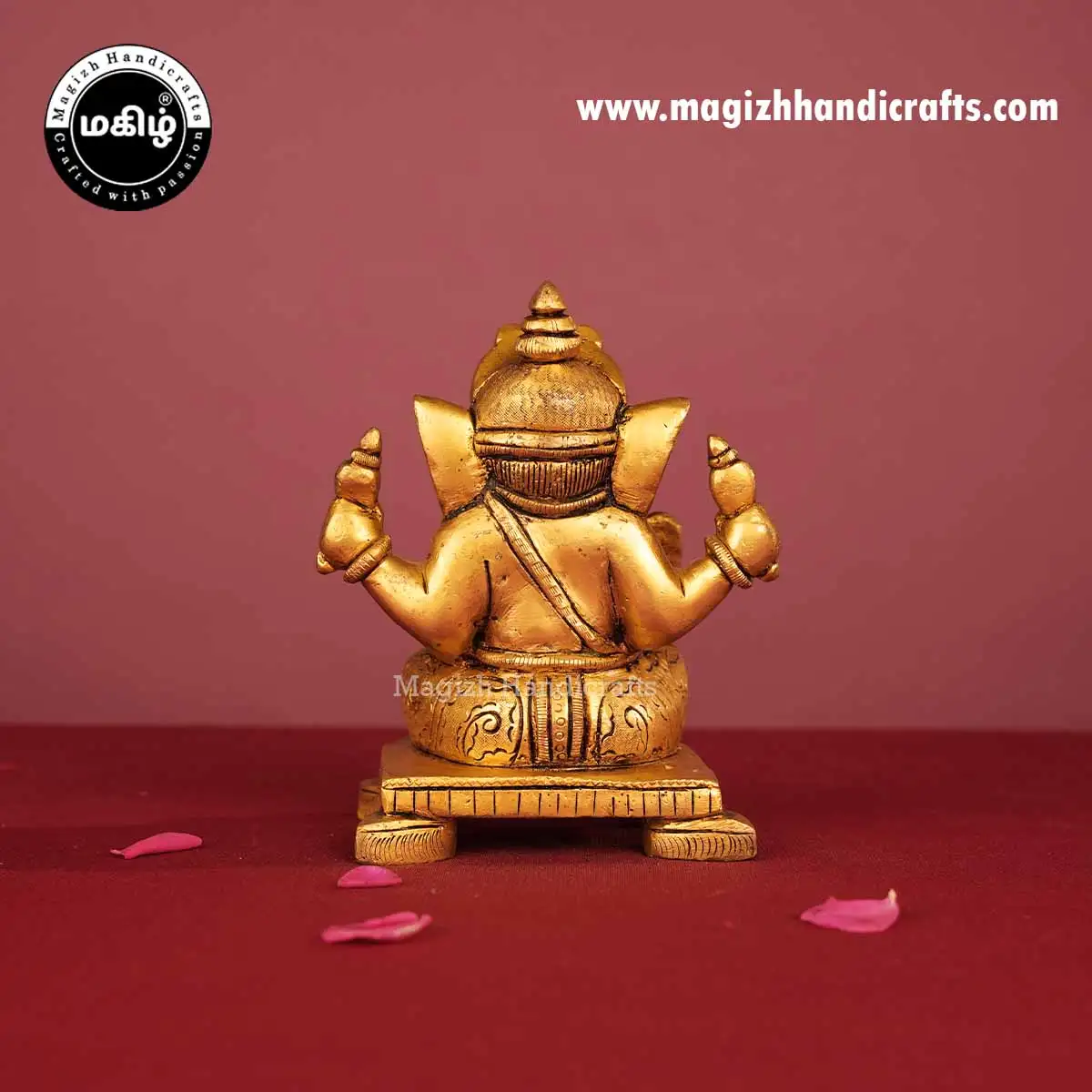 Brass Ganesh Idol Square Peetam - 5 Inch - image 5