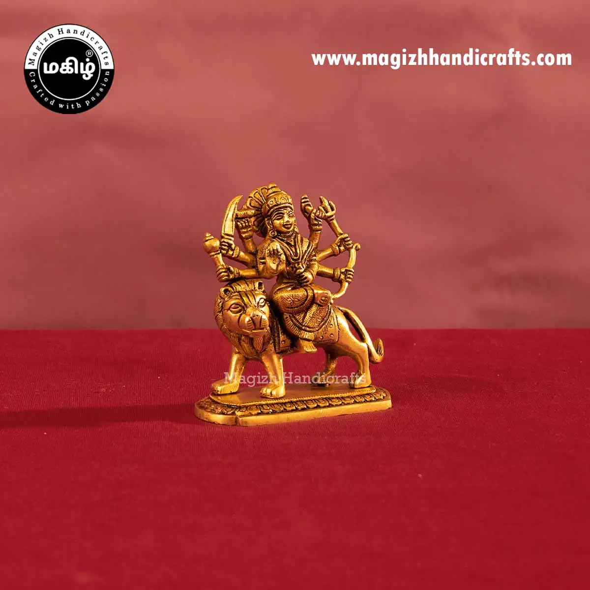 Brass goddess Lion Durga devi idol - 4.5 inches - image 3