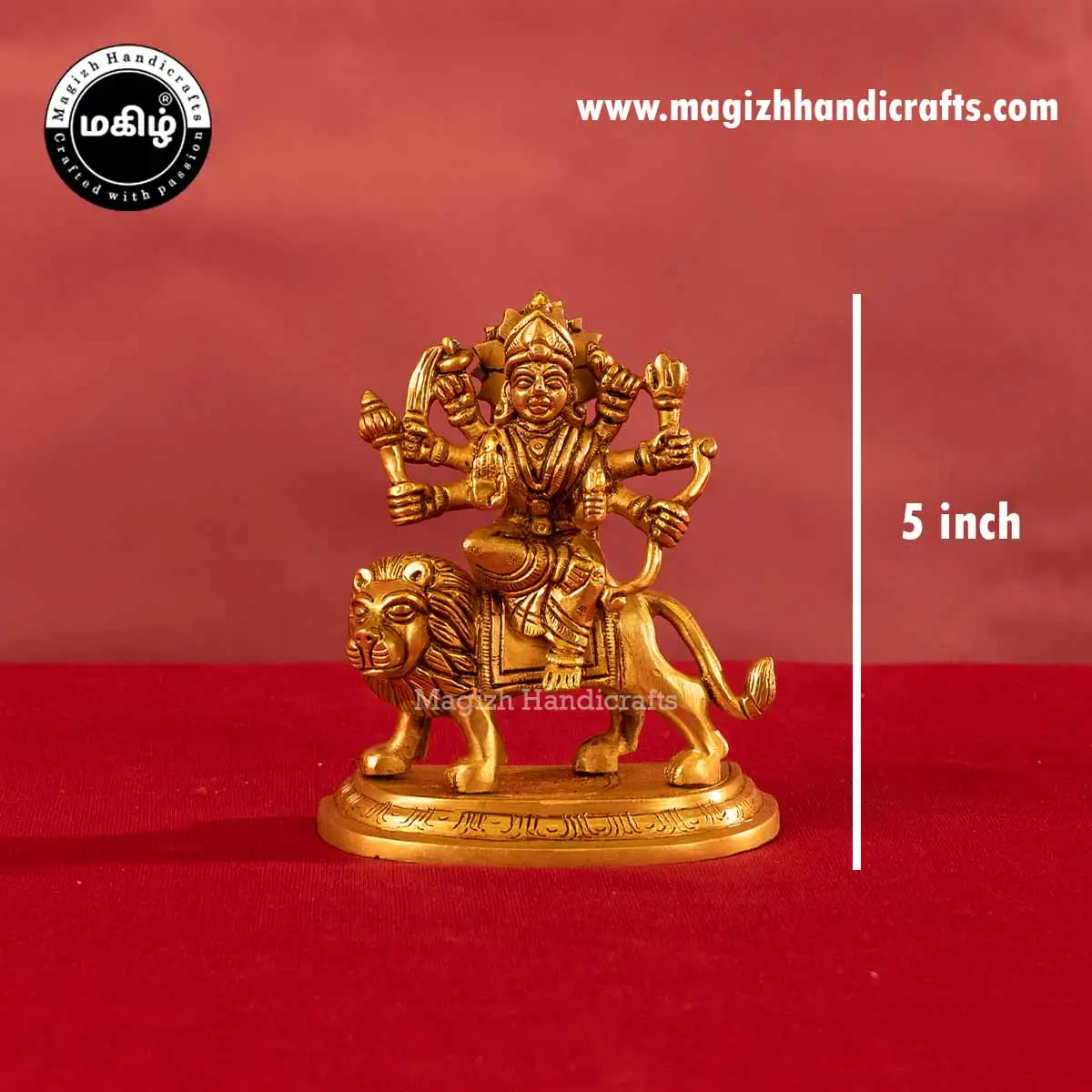 Brass goddess Lion Durga devi idol - 5 inches - image 2