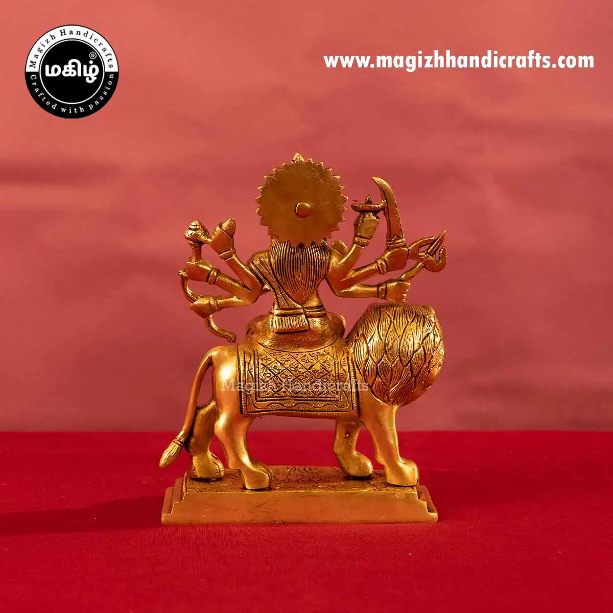 Brass goddess Lion Durga devi idol Lotus base - 8 inches - image 5