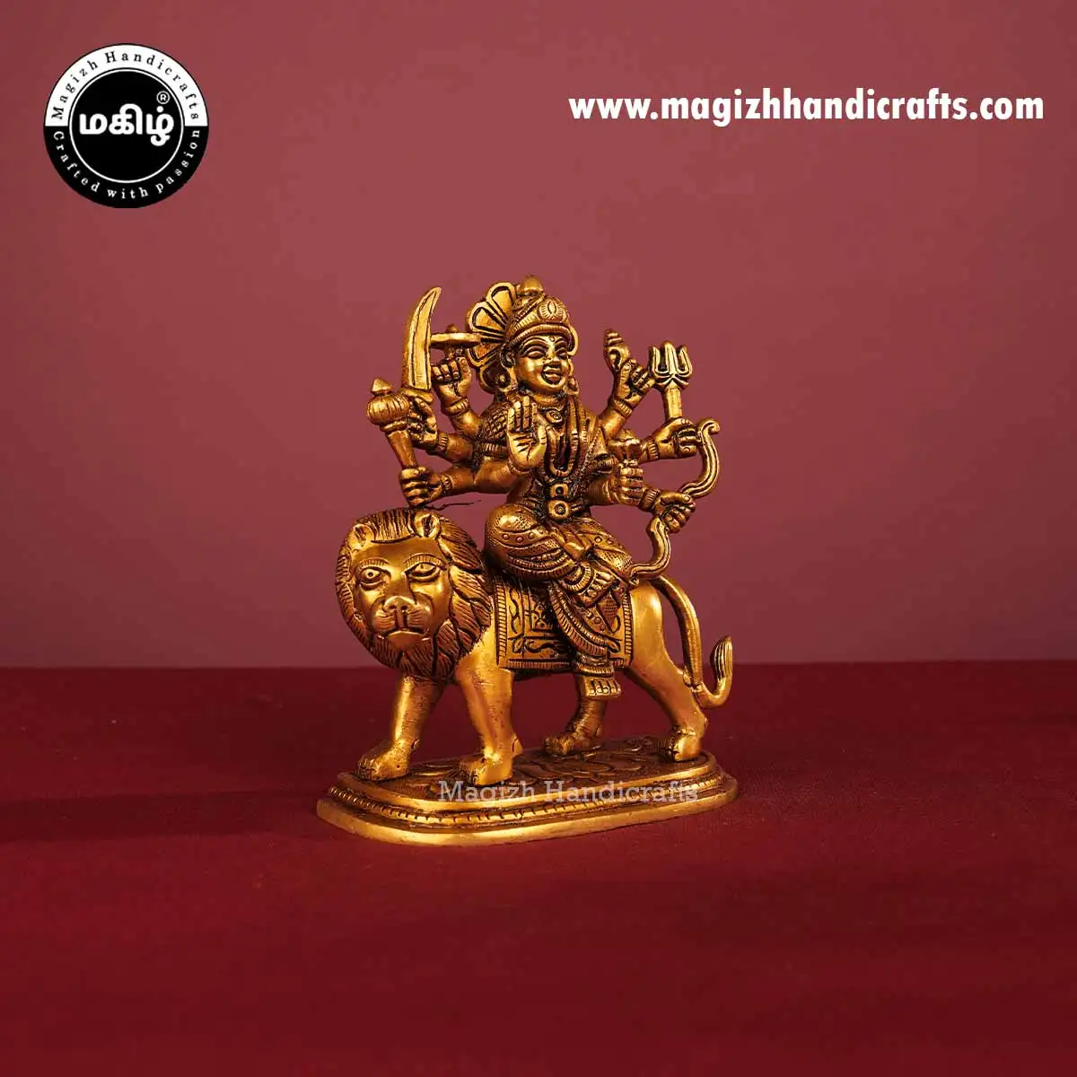 Brass Durga devi on Lion oval peetam - 6 inch - image 3