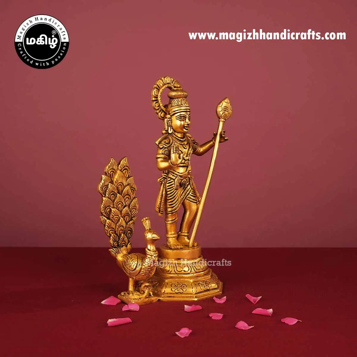 Brass god Murugan idol with peacock - 10.5 inch - image 3