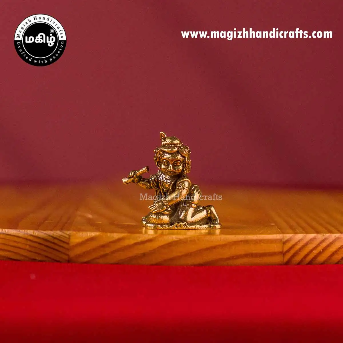 Brass Mini baby Krishna with flute - 1 inch - image 3