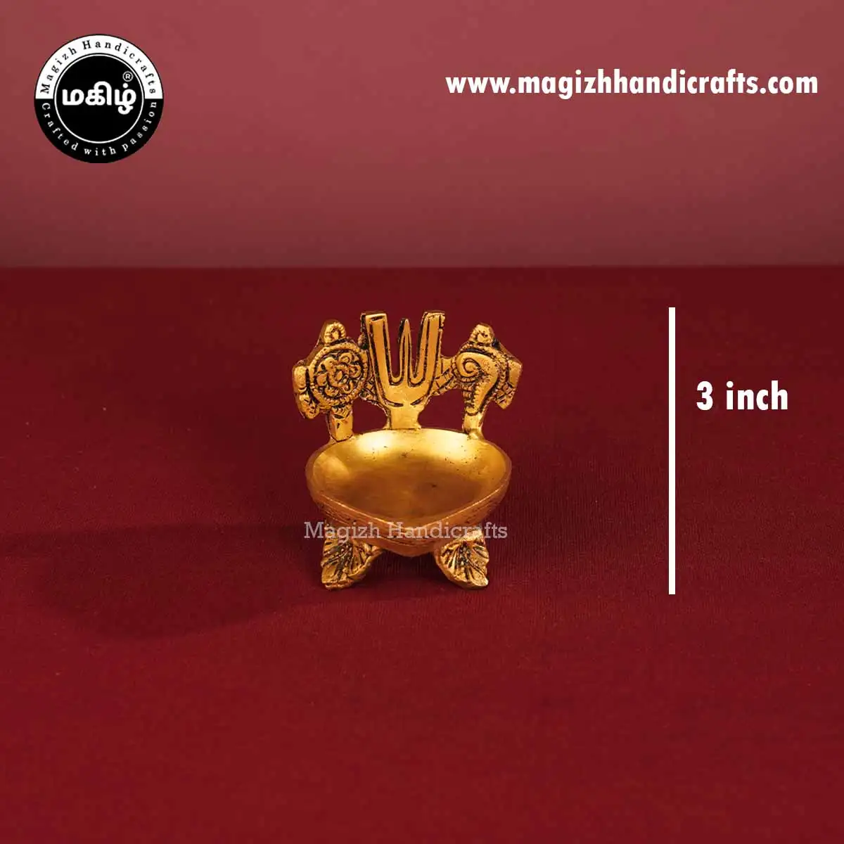 3 Inch Brass Sangu Chakram Namam Lamp - image 2