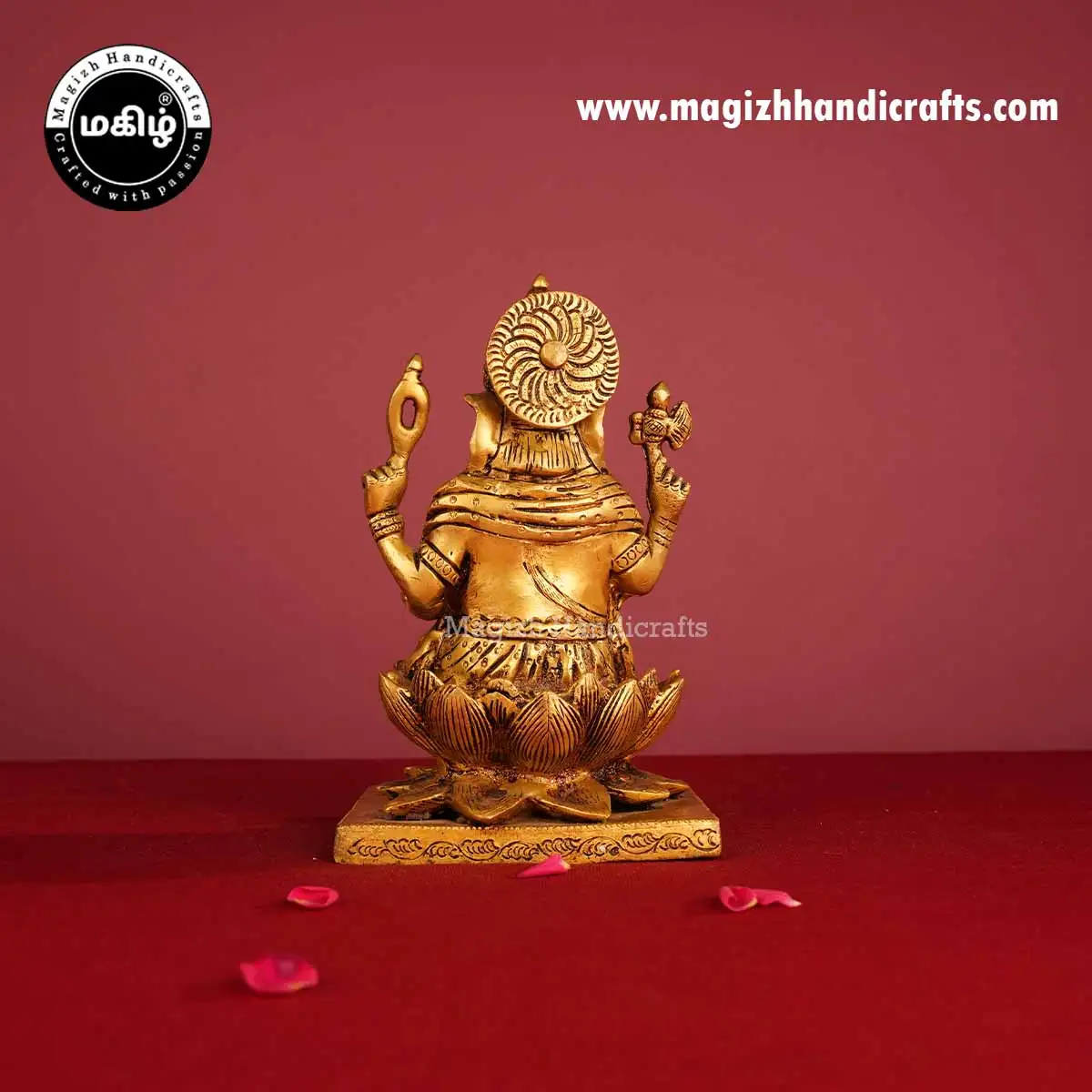 Brass Sitting Lotus Ganesha Idol with Square Base - 7.5 Inches - image 5