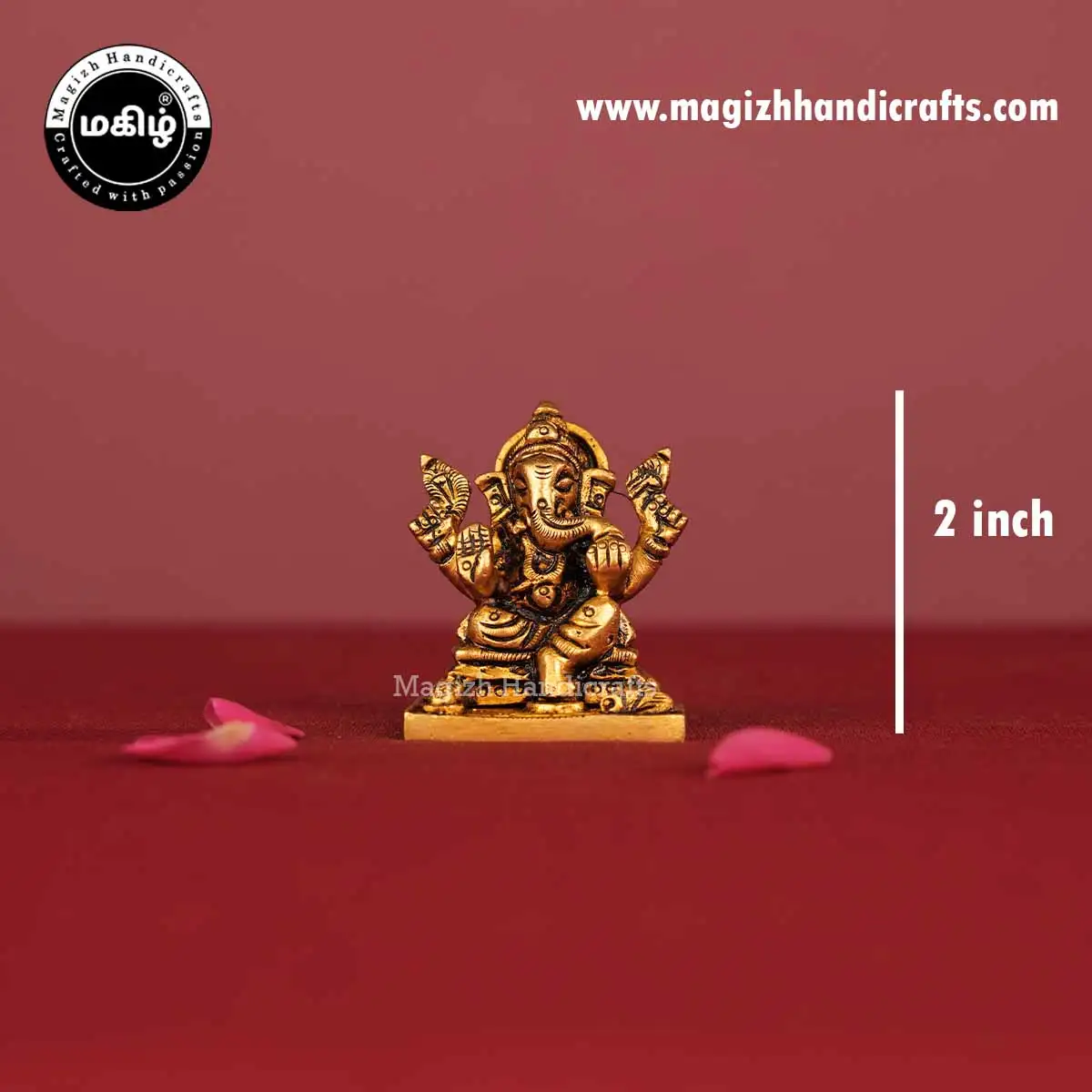 Brass Ganesha Square base idol - 2 inch - image 2