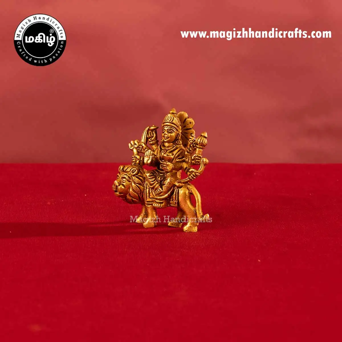 Brass goddess Lion Durga Devi idol without base - 3.5 inches - image 4