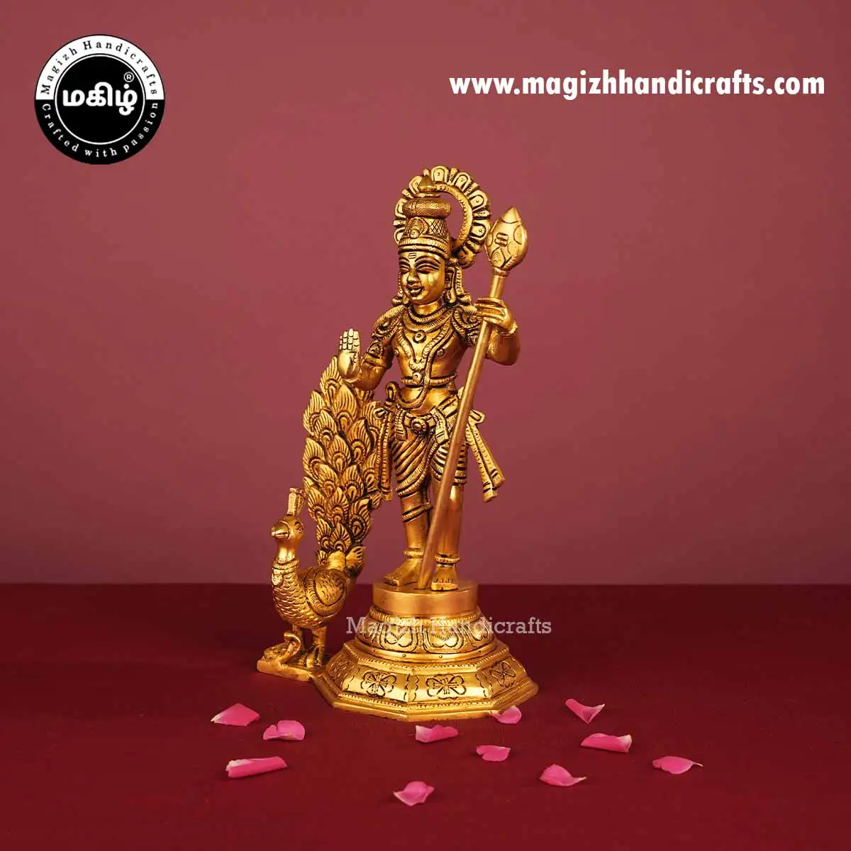 Brass god Murugan idol with peacock - 10.5 inch - image 4
