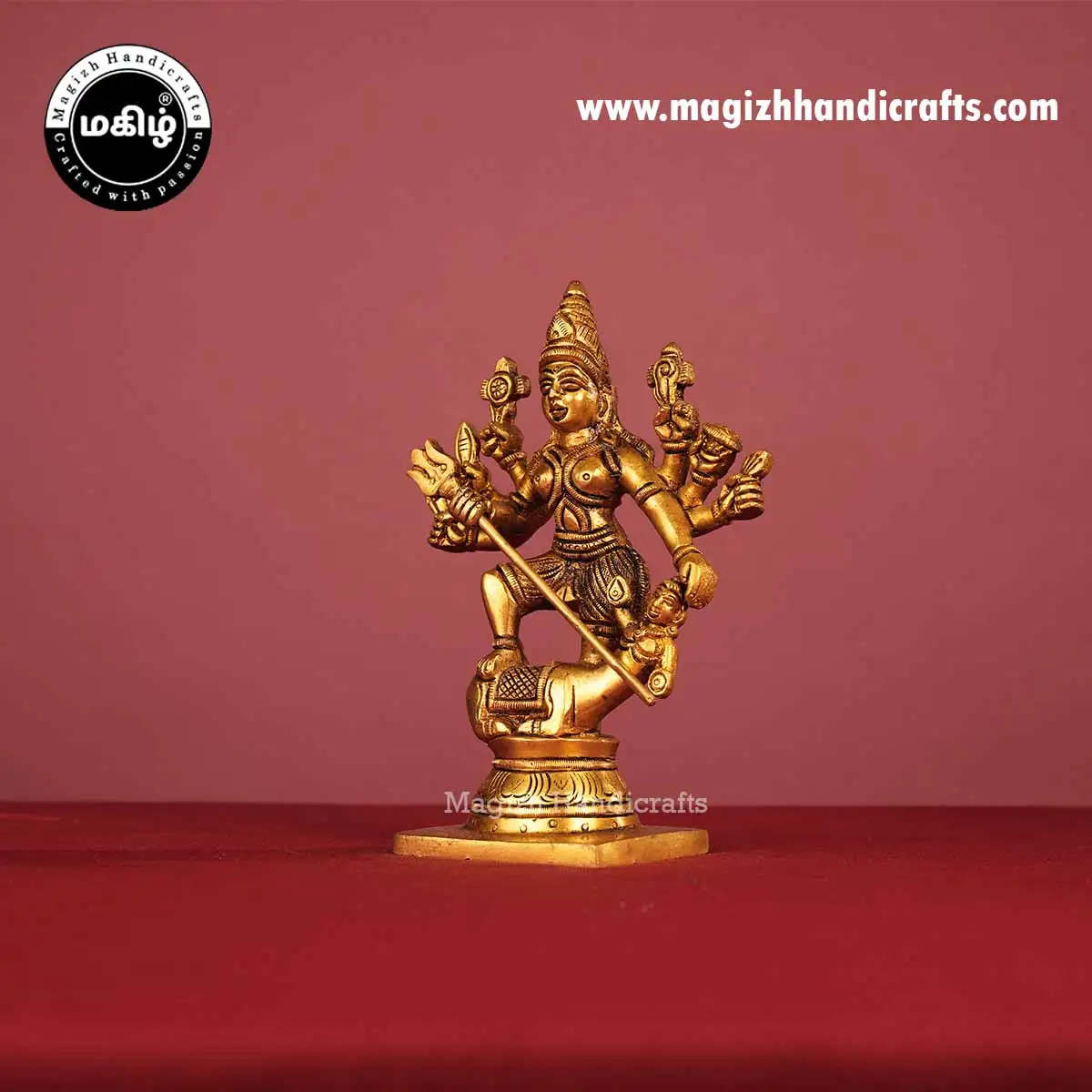 Brass Mahishasura Mardini idol - 7 inch - image 4