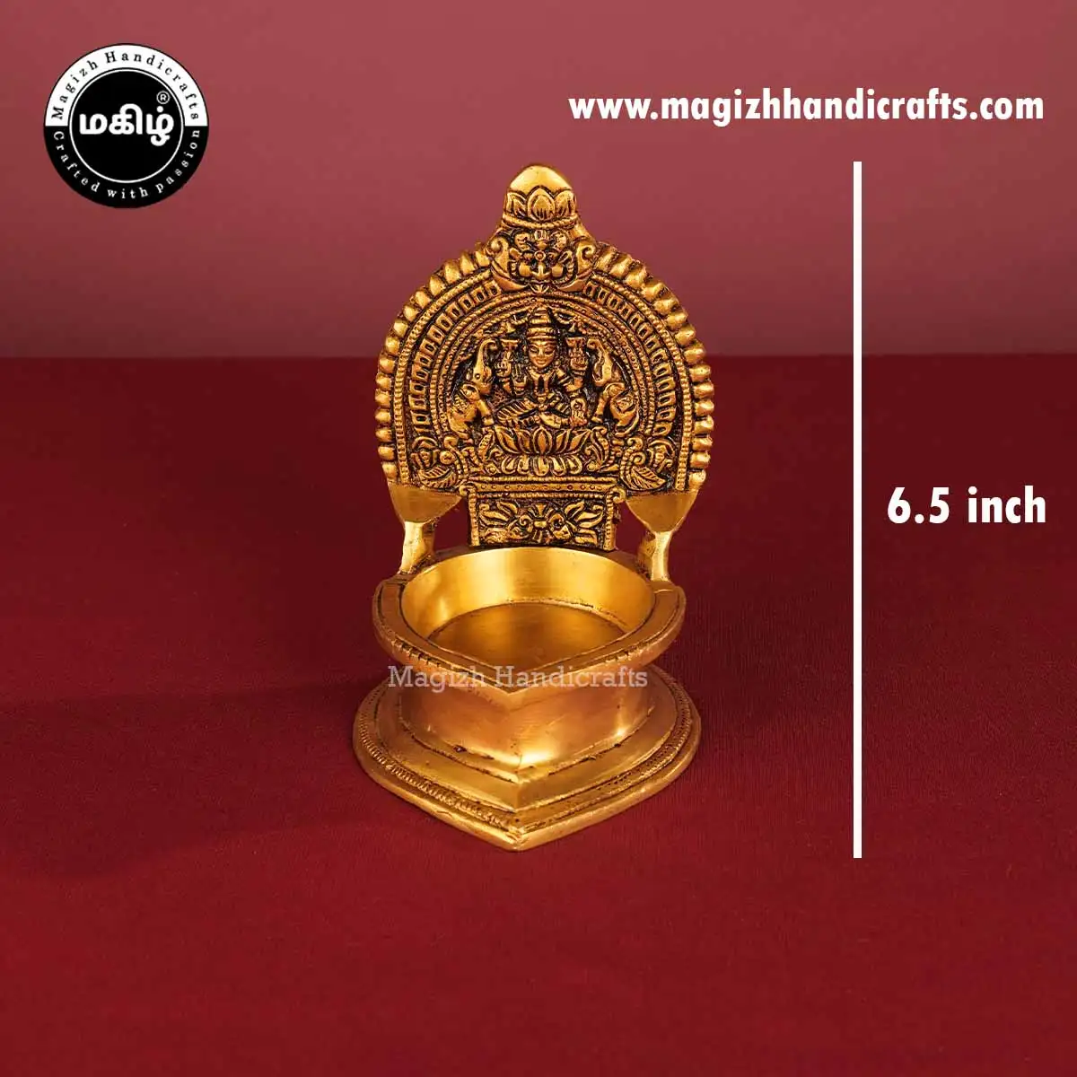 Brass Gaja Lakshmi Kamakshmi Lamp - 6.5 inches - image 2