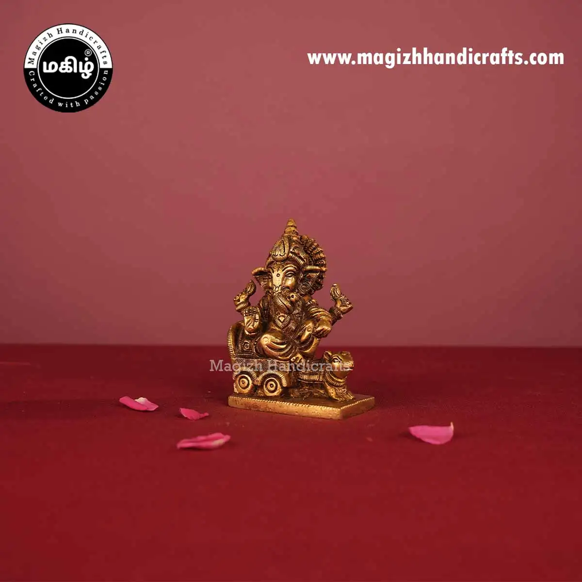 Brass Ganesh Idol Rat Cart - 3 Inch - image 3