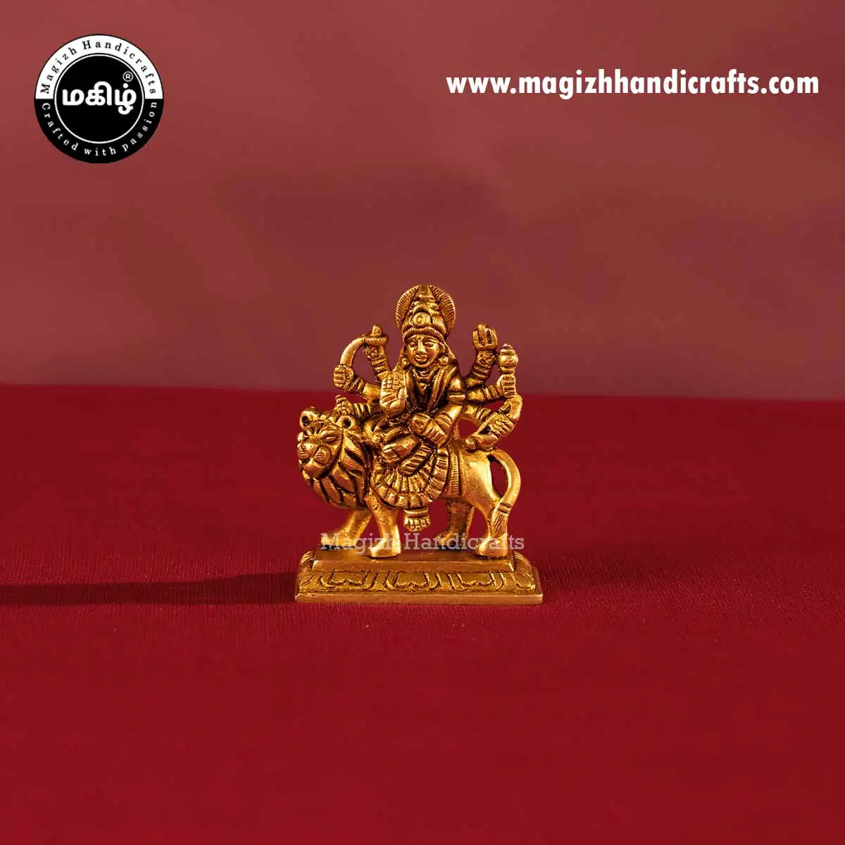 Brass goddess Lion Durga devi idol - 3 inches - image 1