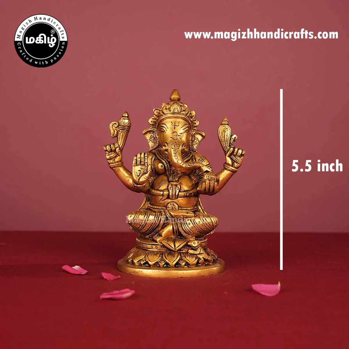 Brass Ganesh Idol Round Base - 5.5 Inch - image 2