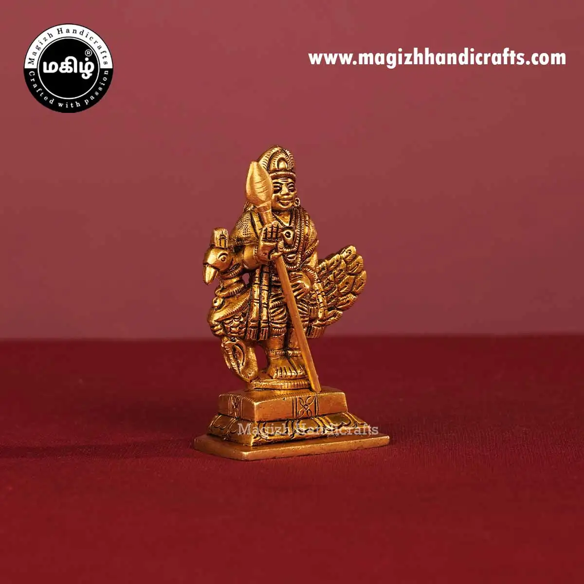 Brass God Murugan idol with peacock - 3.5 inch - image 3