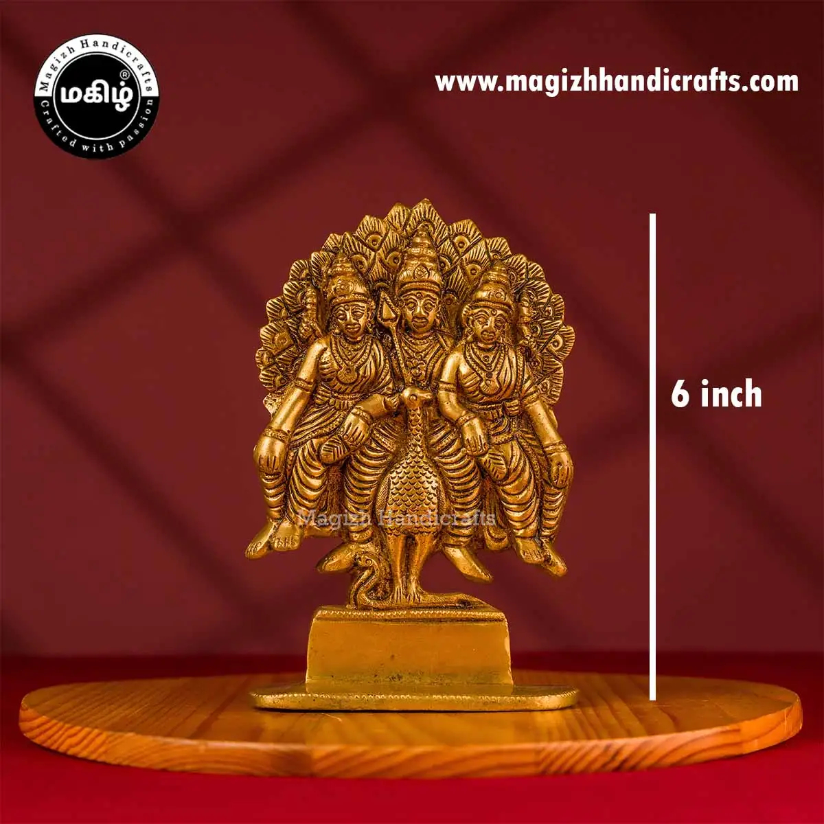 Brass Sitting Murugan Valli Deivanai idol with peacock - image 2