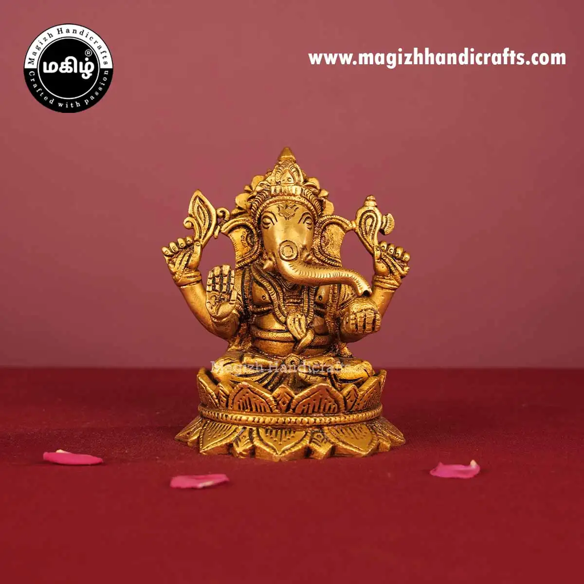 Brass Lotus Sitting Ganesha Idol - 5 Inch - image 1