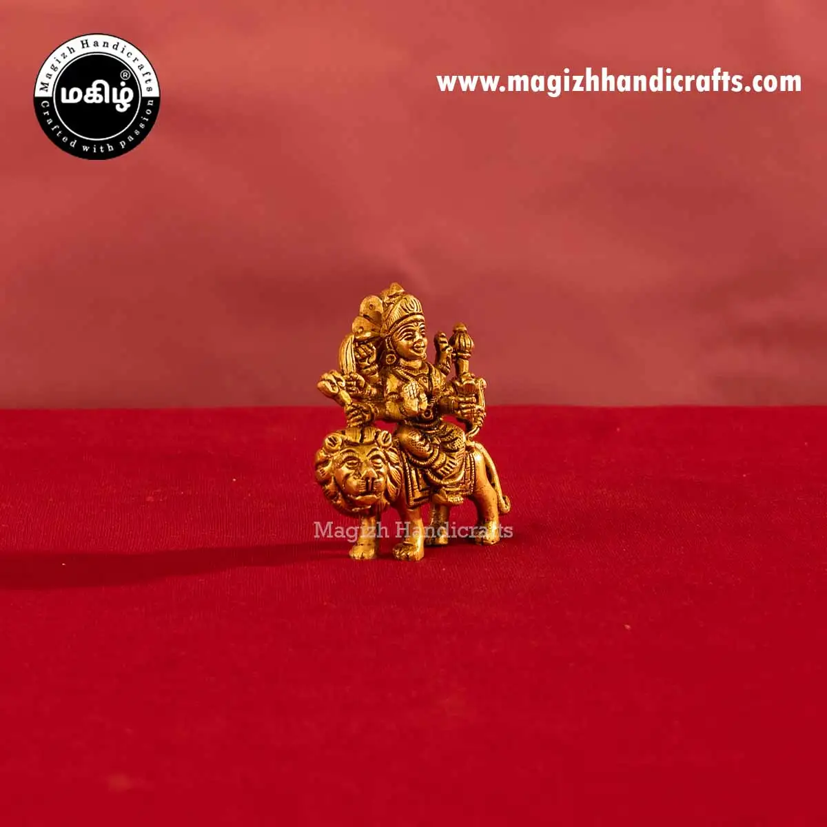 Brass goddess Lion Durga Devi idol without base - 3.5 inches - image 3