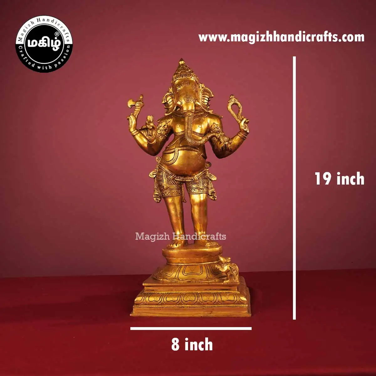 Brass Standing Ganesh Idol Square Peetam - 19 Inch - image 2
