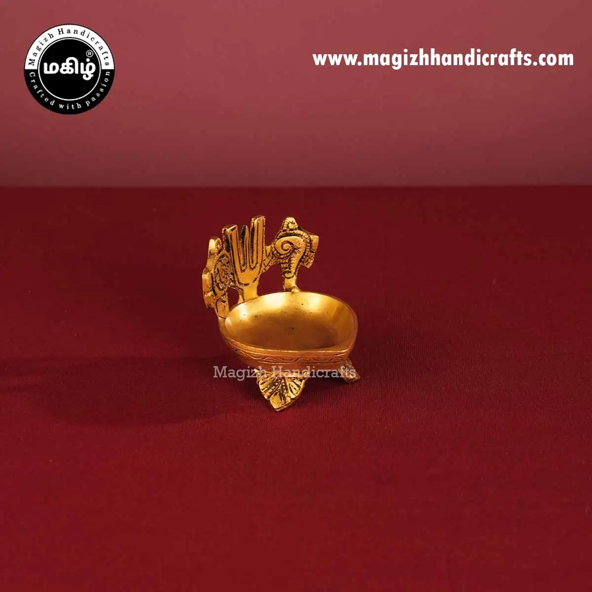 3 Inch Brass Sangu Chakram Namam Lamp - image 3