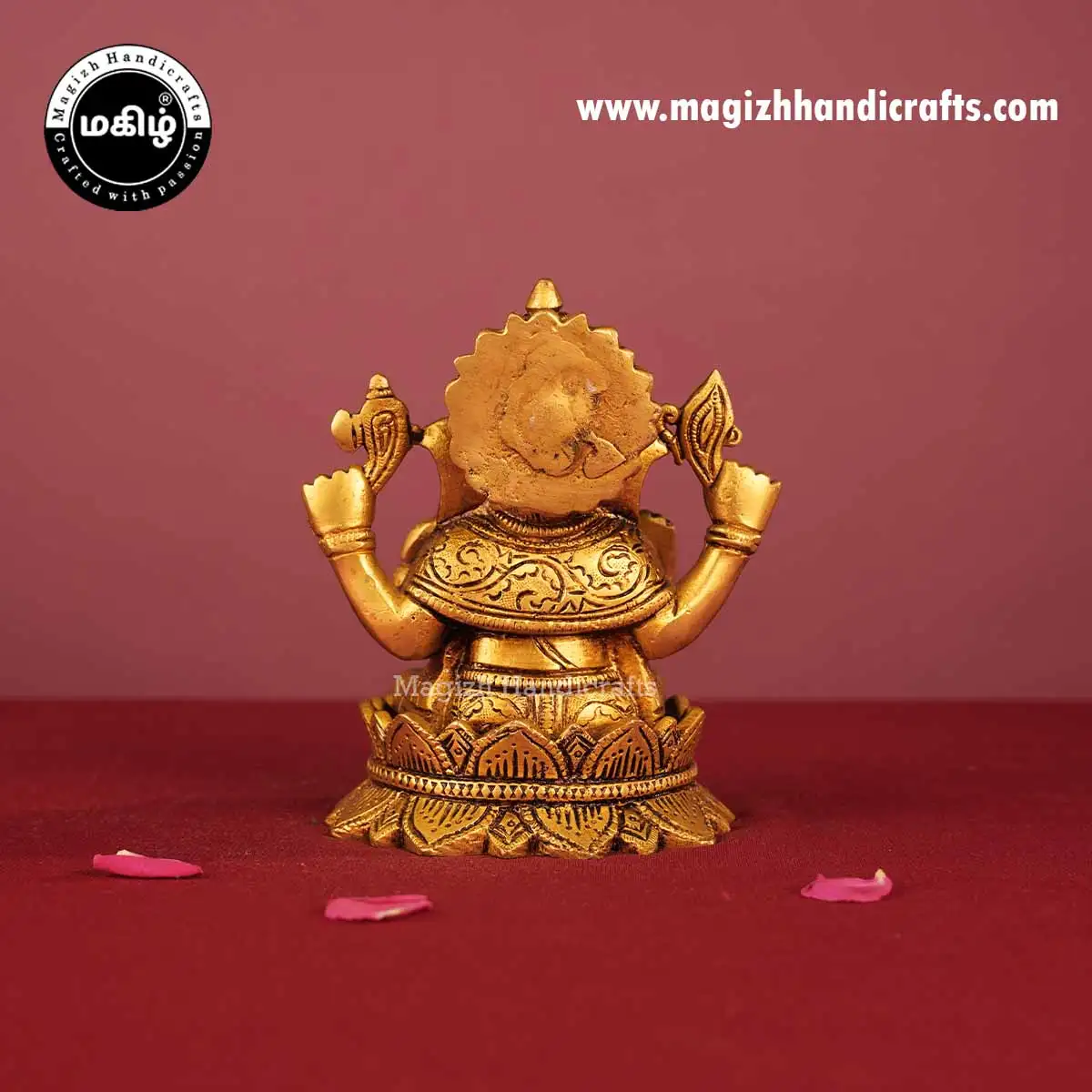 Brass Lotus Sitting Ganesha Idol - 5 Inch - image 5