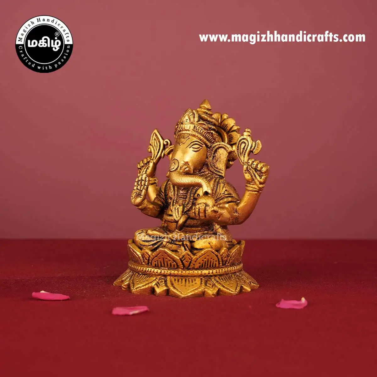 Brass Lotus Sitting Ganesha Idol - 5 Inch - image 3