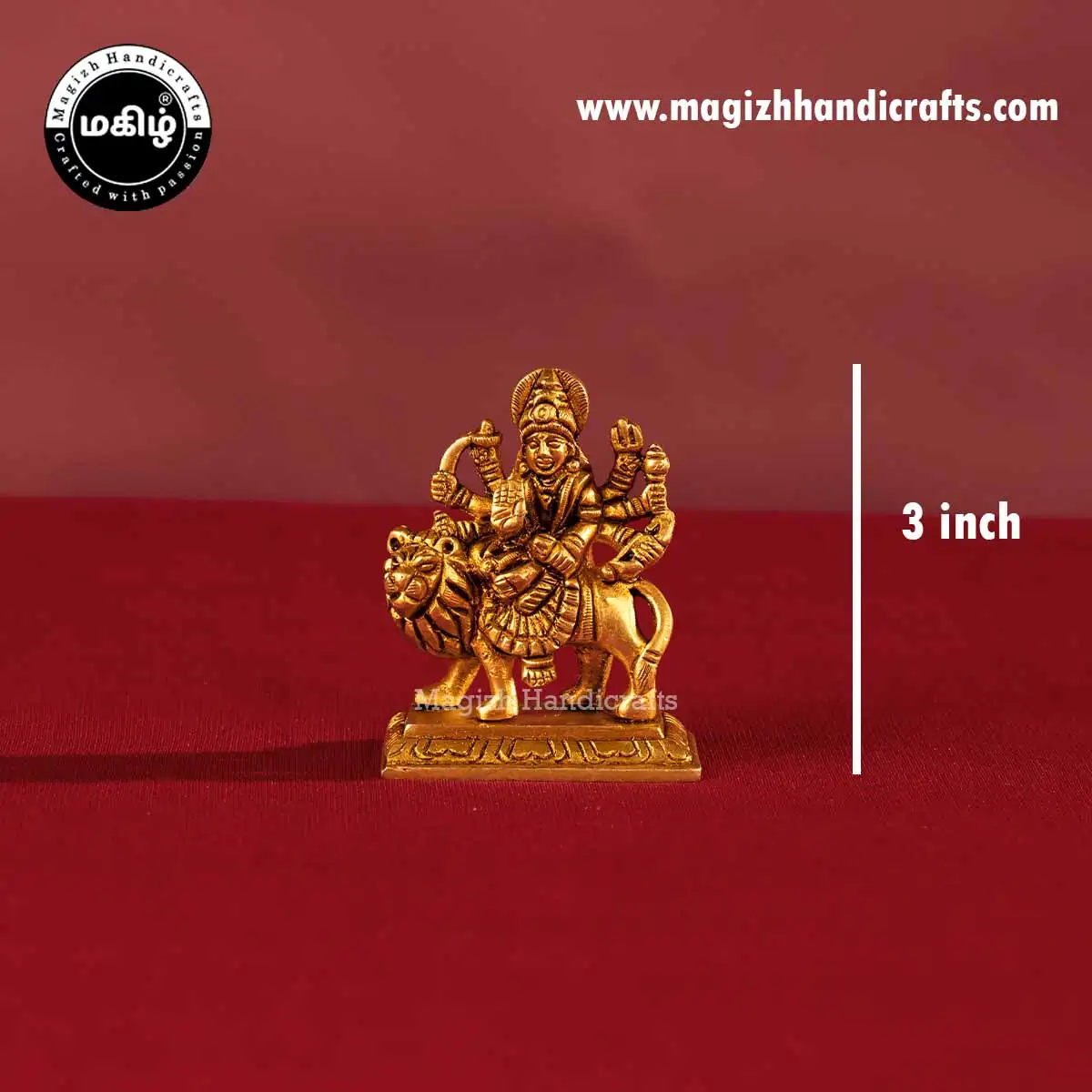 Brass goddess Lion Durga devi idol - 3 inches - image 2
