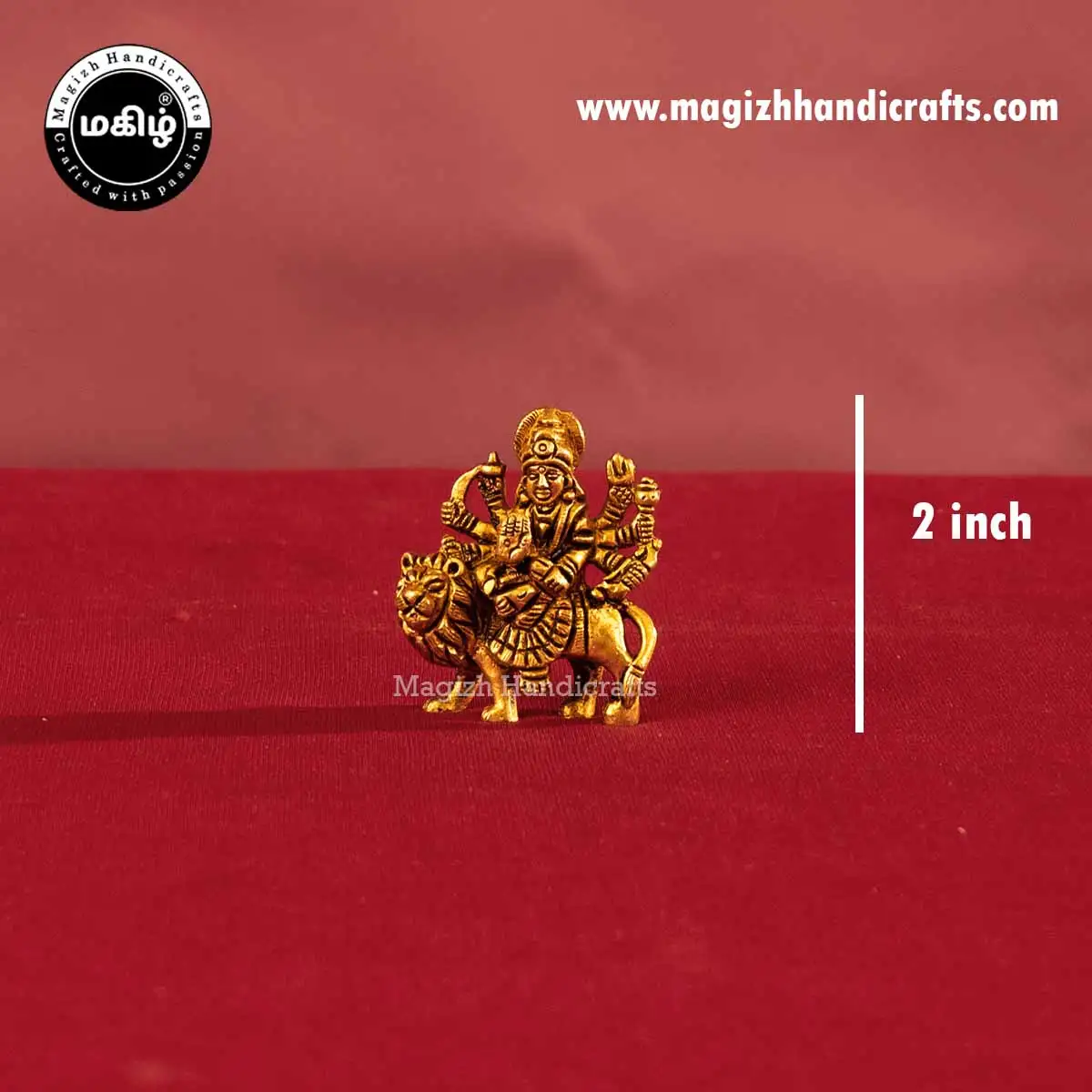Brass goddess Lion Durga devi idol without base - 2 inches - image 2